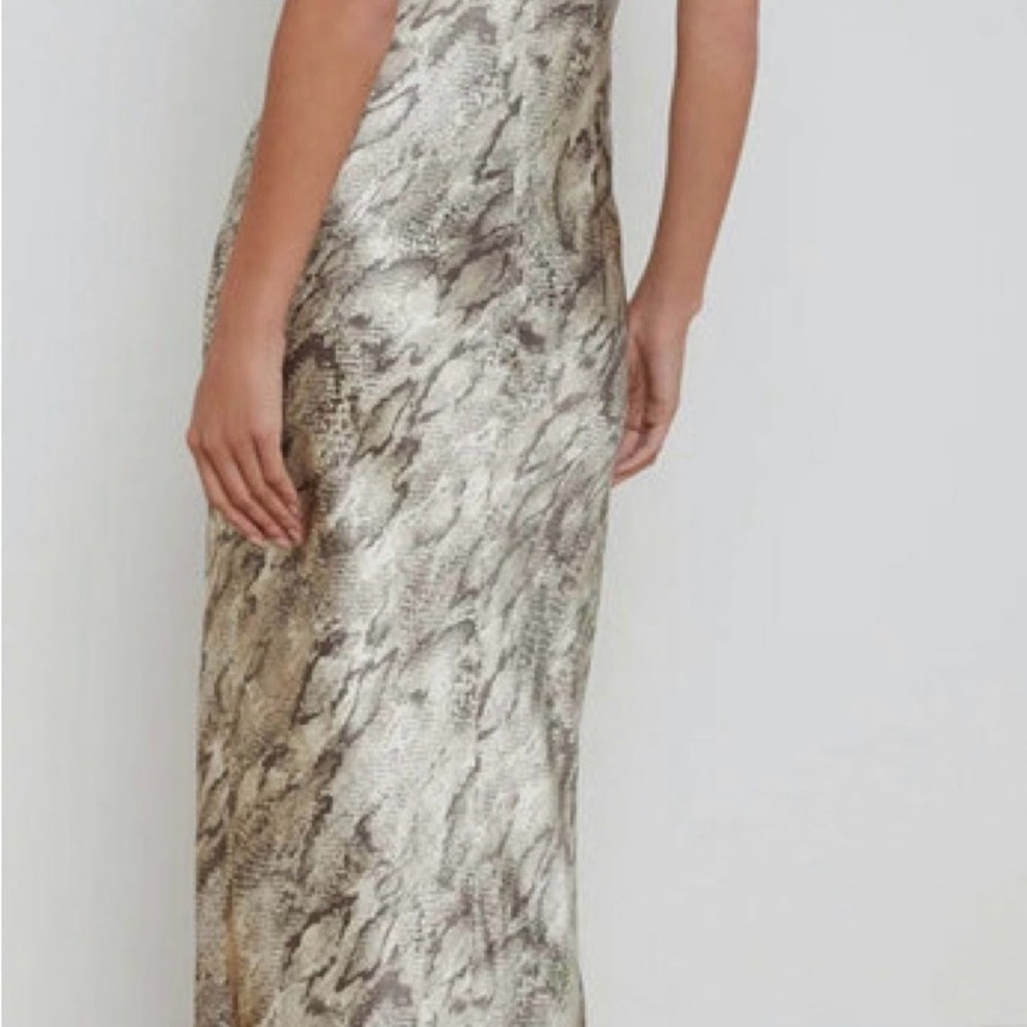 L’AGENCE Silk Snake Print Slip Dress Tan Midi Spaghetti Strap Size 10 NWT