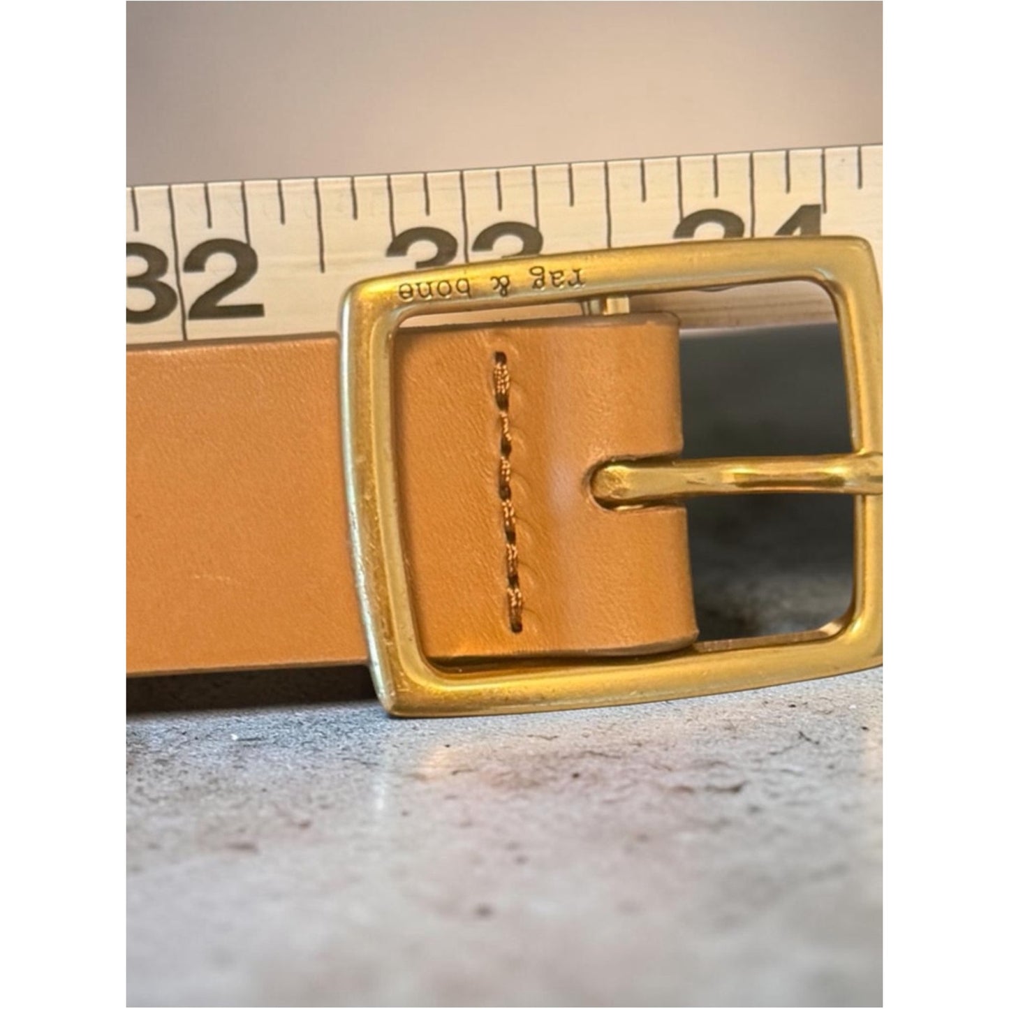Rag & Bone NEW Genuine Leather Belt Tan Gold Brass Buckle Small