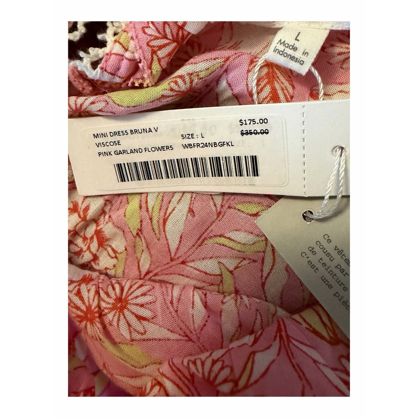 Poupette St. Barth Bruna V Mini Dress – Pink Garland Flowers – Size Large