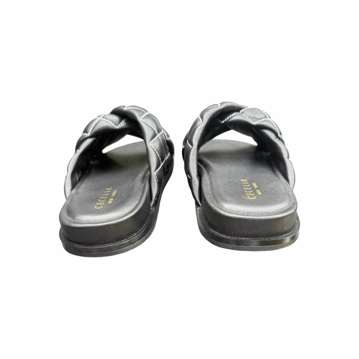 Cecelia New York Ellie Quilted Braided Leather Slide Sandals Black  5.5 New With Box