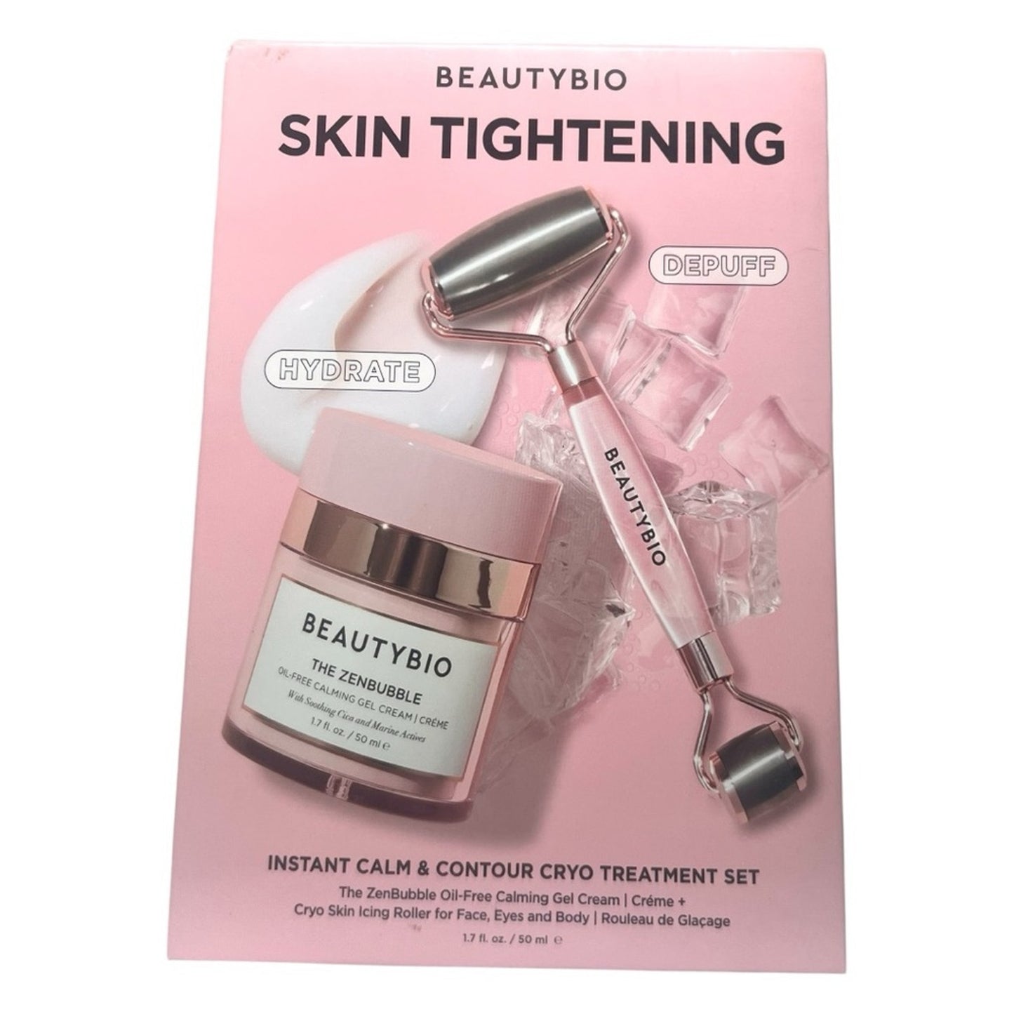 New In Box BeautyBio Skin Tightening Set with Roller & Cream