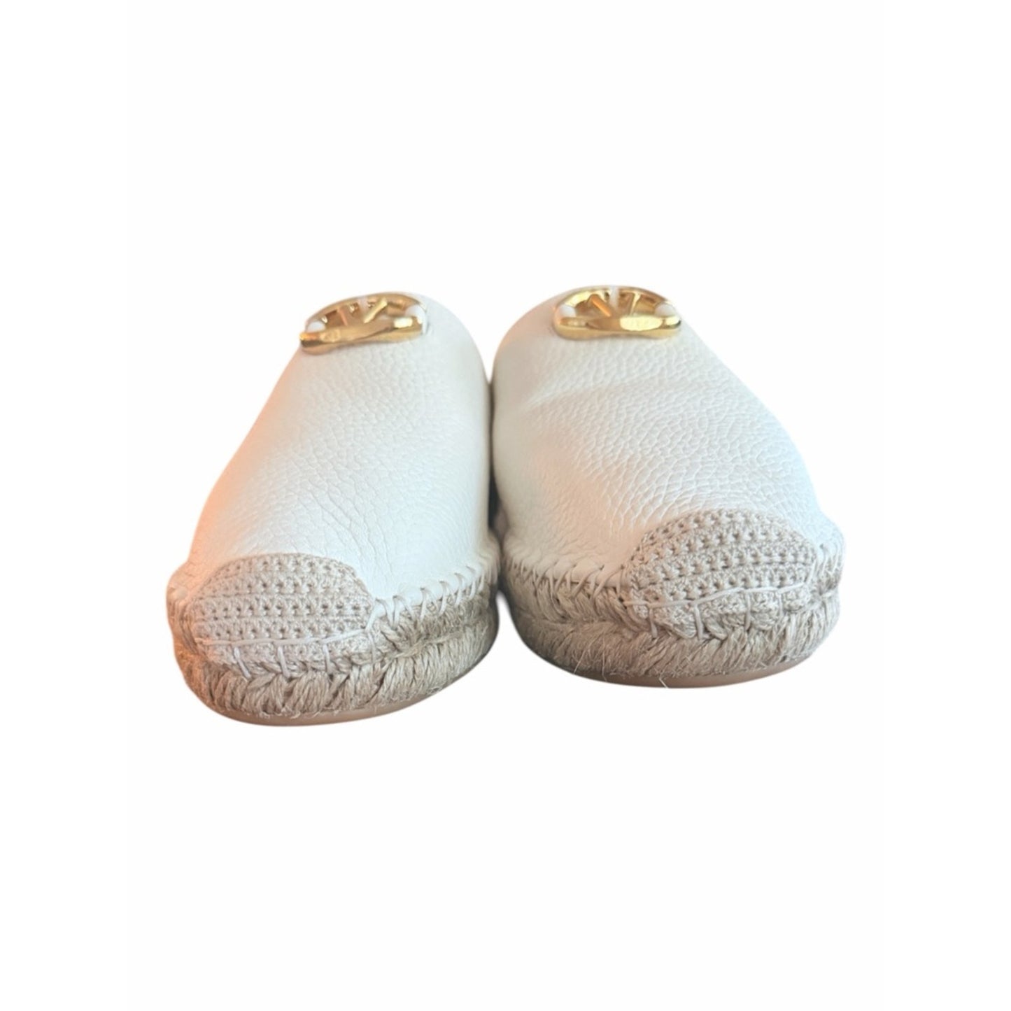 Valentino Garavani V Logo Leather Mule Espadrilles Ivory W/ Gold Logo EU 38 NIB