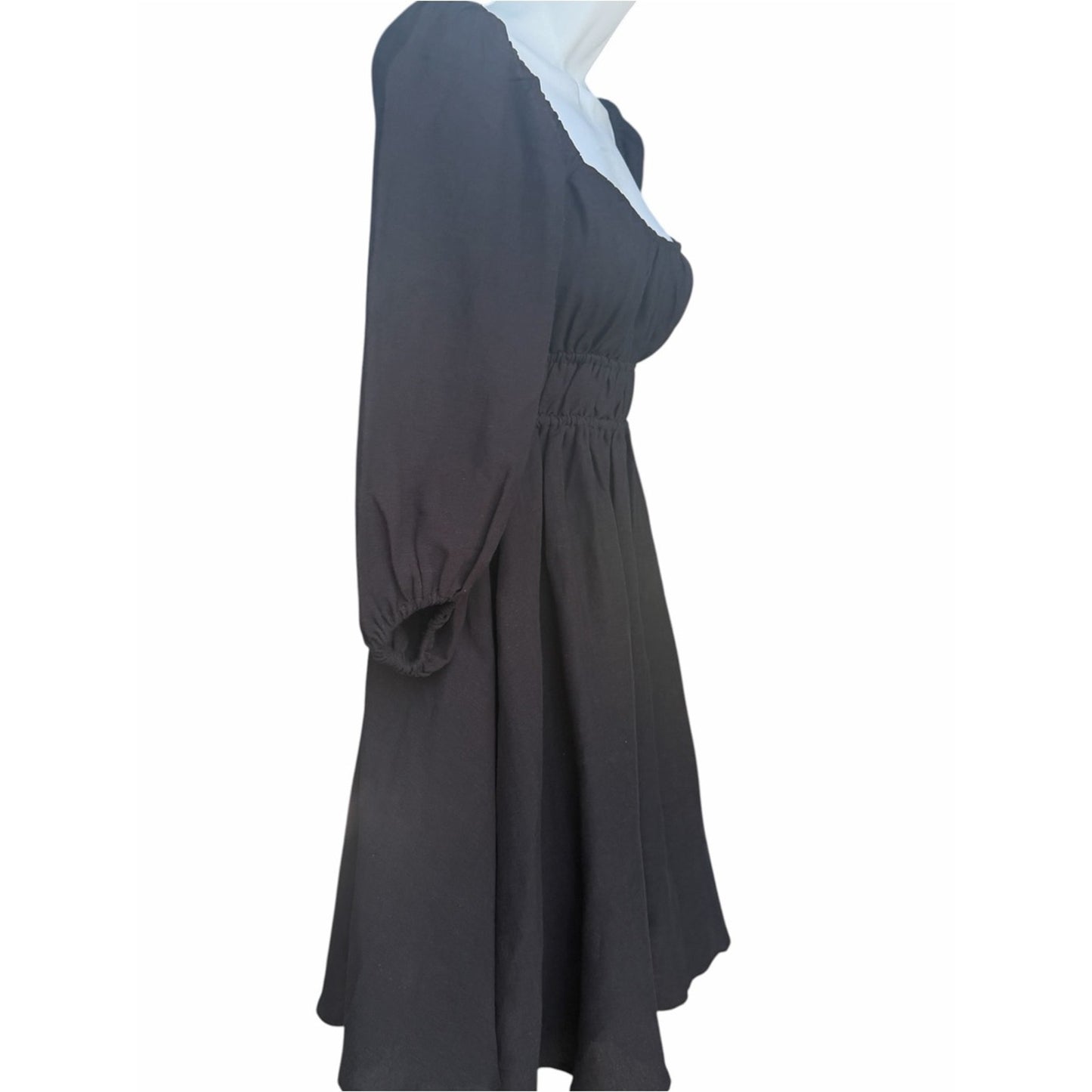 Hermoza Lala Cinched Mini Dress Black NWT Linen Blend Puff Sleeve Size S