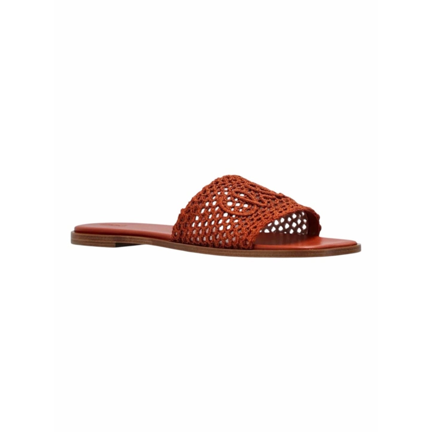 Chloé Flower Leather Crochet Logo Slide Sandals 37.5 / US 7.5 Rust Brown New