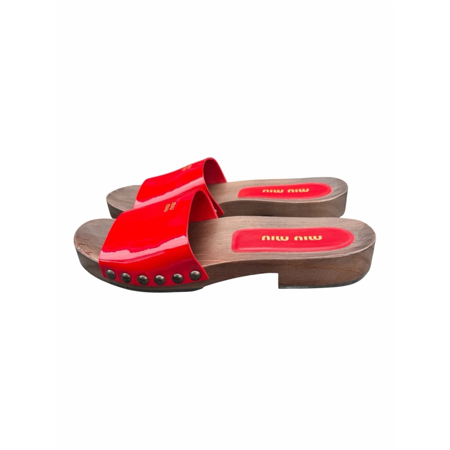 Miu Miu Red Patent Leather Wooden Slide Sandals Clogs EU 40 US 9 Box & Dust Bag