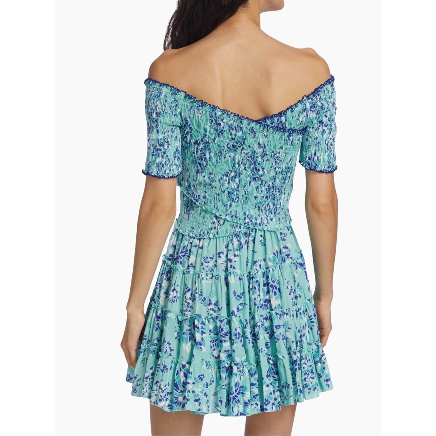 NWT Poupette St Barth Soledad Blue Aquarelle Cotton Plumeti Mini Dress M