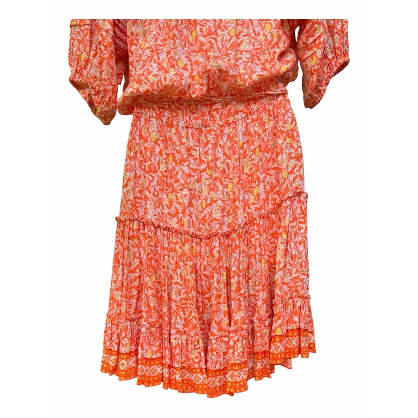 POUPETTE ST BARTH Bona V Mini Dress Orange Lemon Print NWT Size Medium
