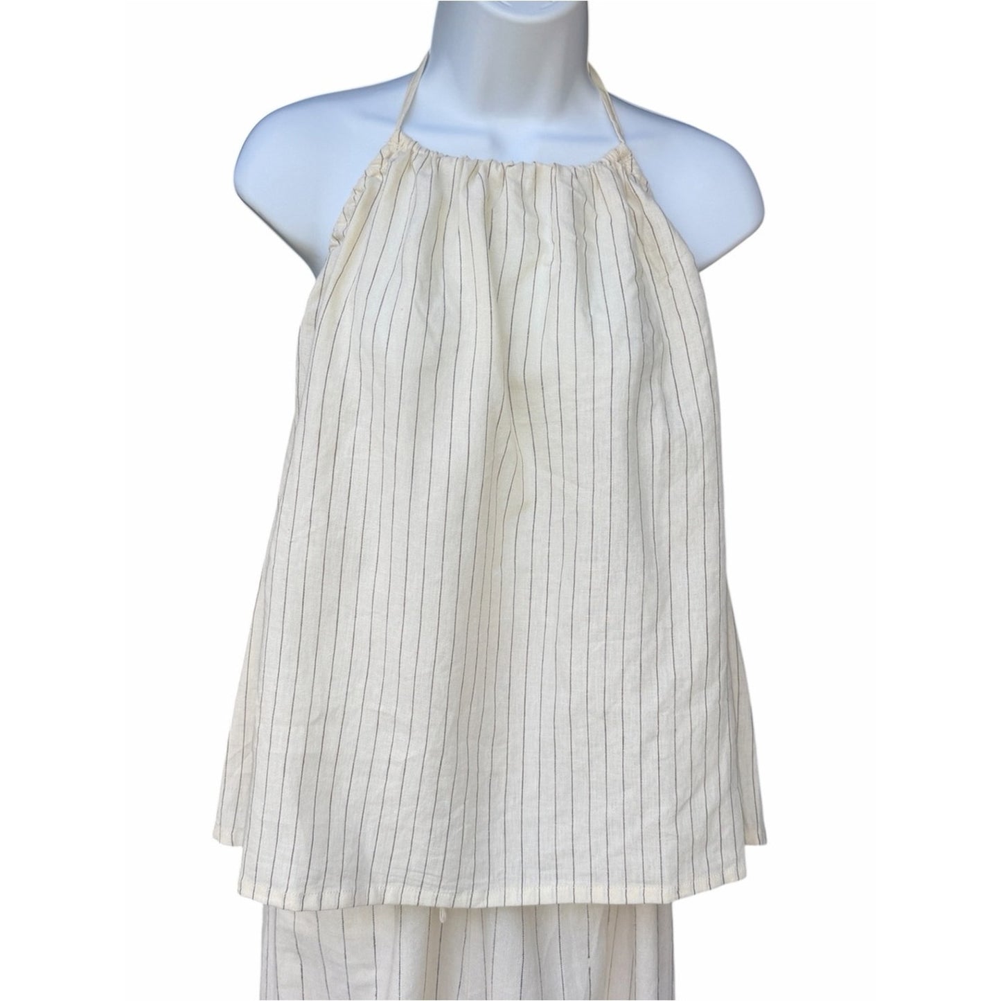 NWT WeWoreWhat Linen Blend Halter Top Open Back Pinstripe Size Large