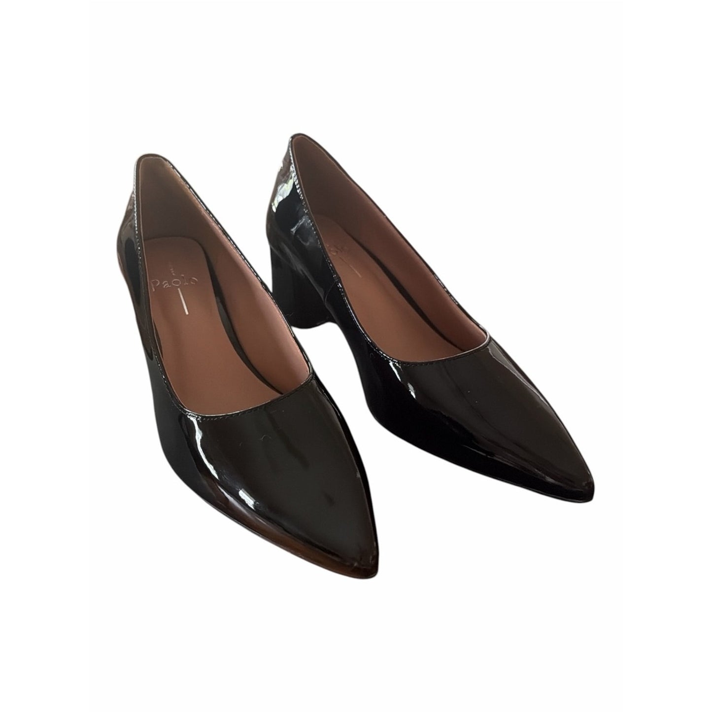 Paolo Bilson-L Black Patent Pointed Toe Block Heel Pumps 7M NIB Dust Bags