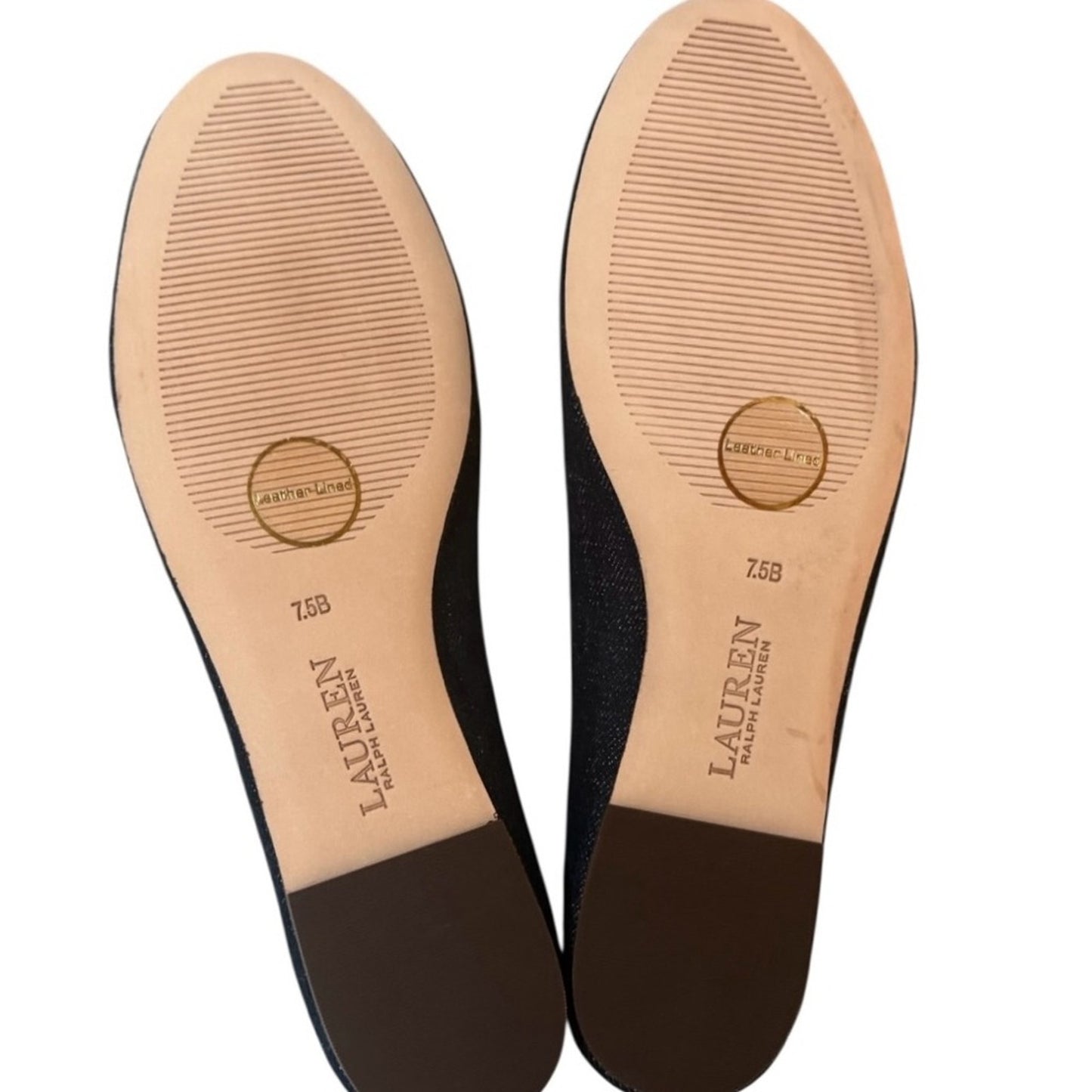 Lauren Ralph Lauren Jayna Denim Ballet Flats Vayra Wash Bow Logo NIB Size 7.5B
