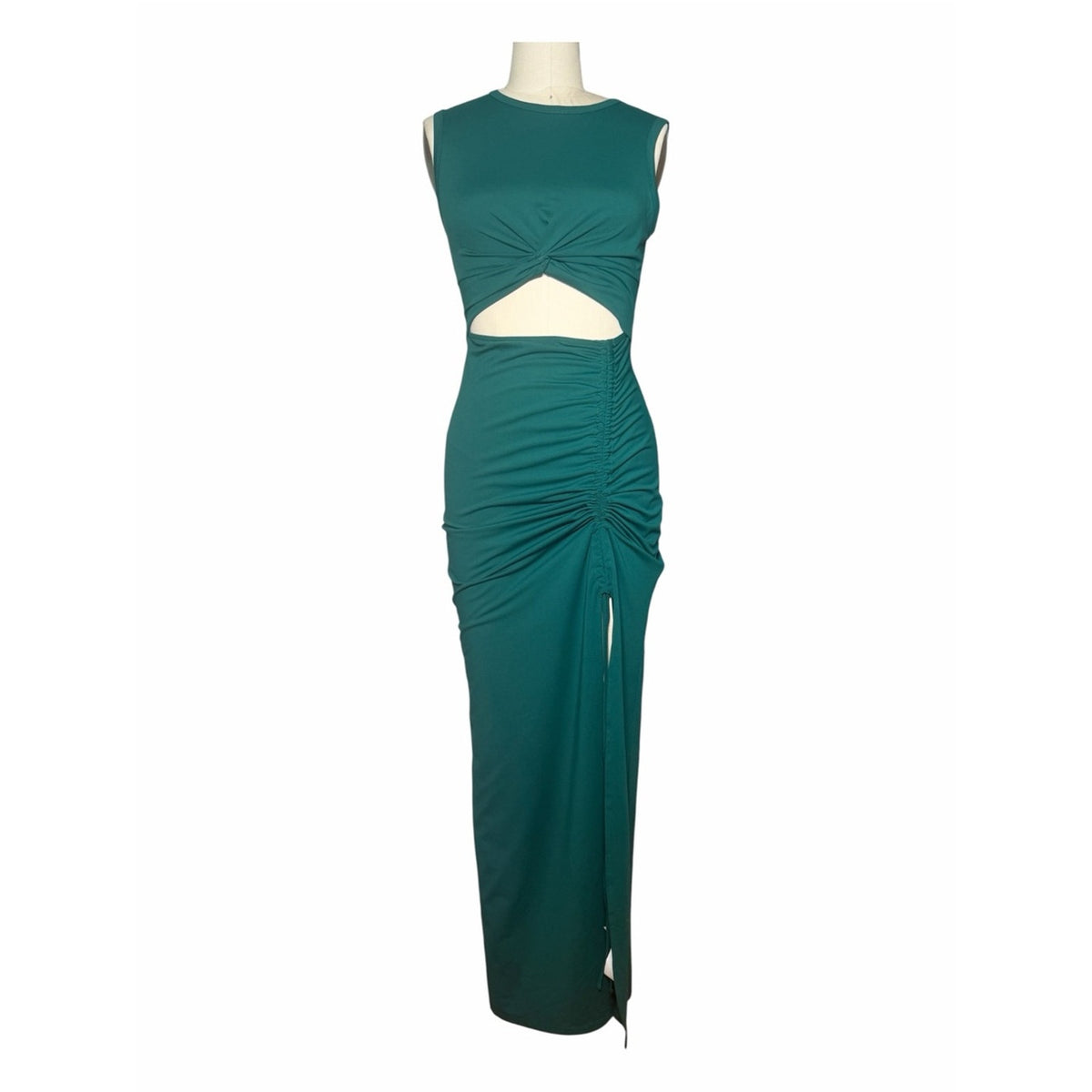 Halara Rainforest Green Cutout Ruched Drawstring Maxi Dress Size S