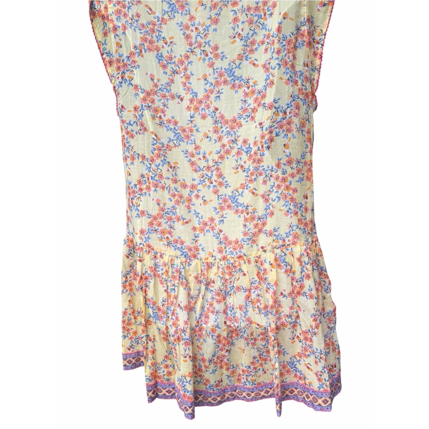 Poupette St. Barth Amora Drop Waist Cotton Mini Dress NWT Yellow Kookoo Bird M