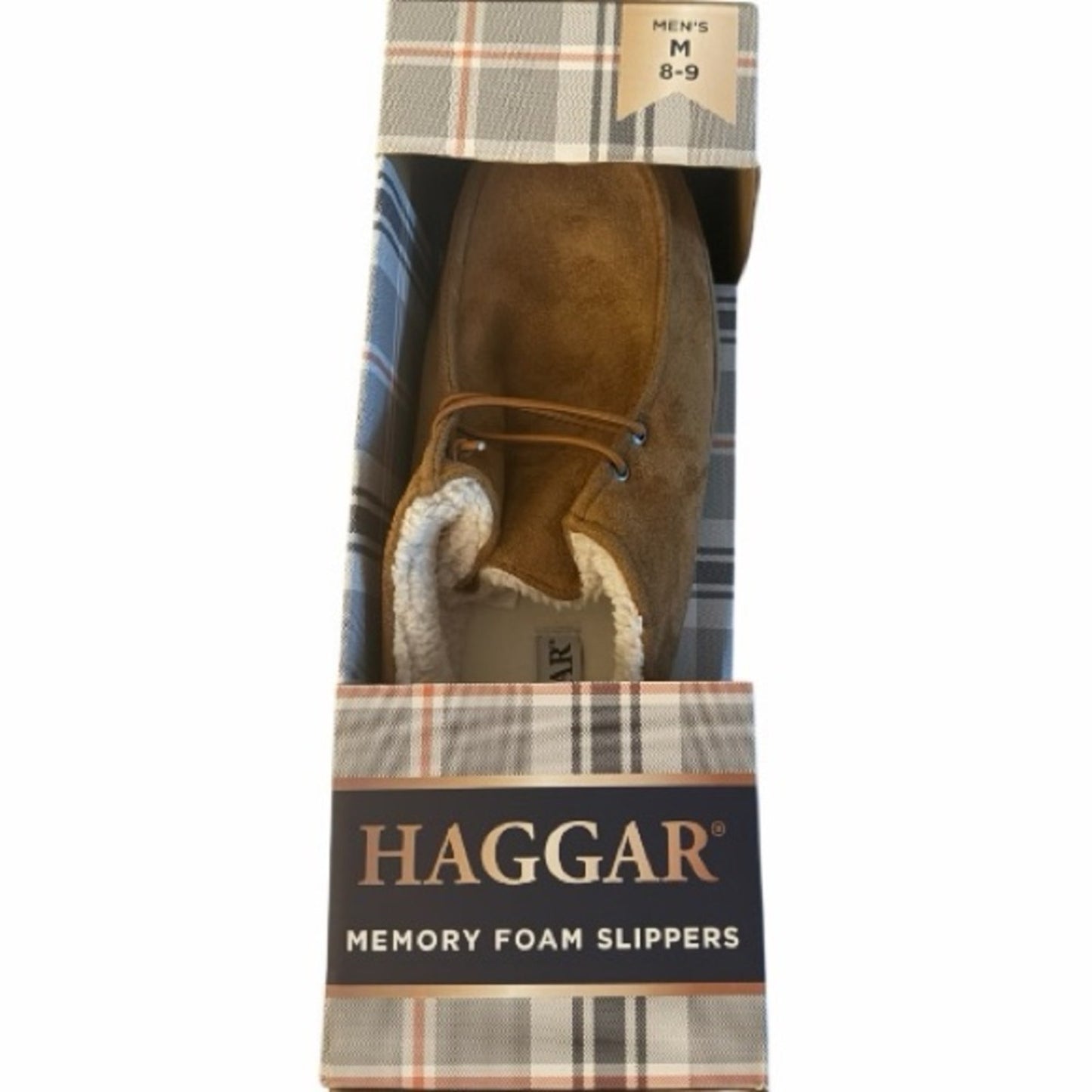 Haggar Men’s Memory Foam Chukka Slippers Tan Microsuede Size 8–9 NIB