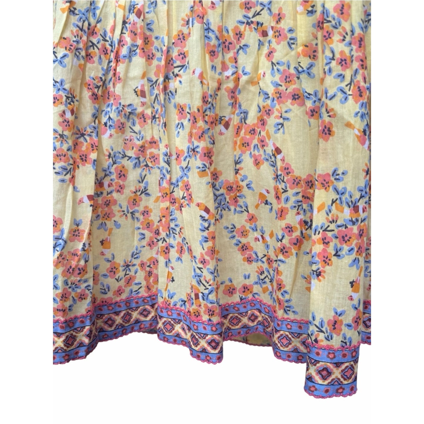Poupette St. Barth Amora Drop Waist Cotton Mini Dress NWT Yellow Kookoo Bird M