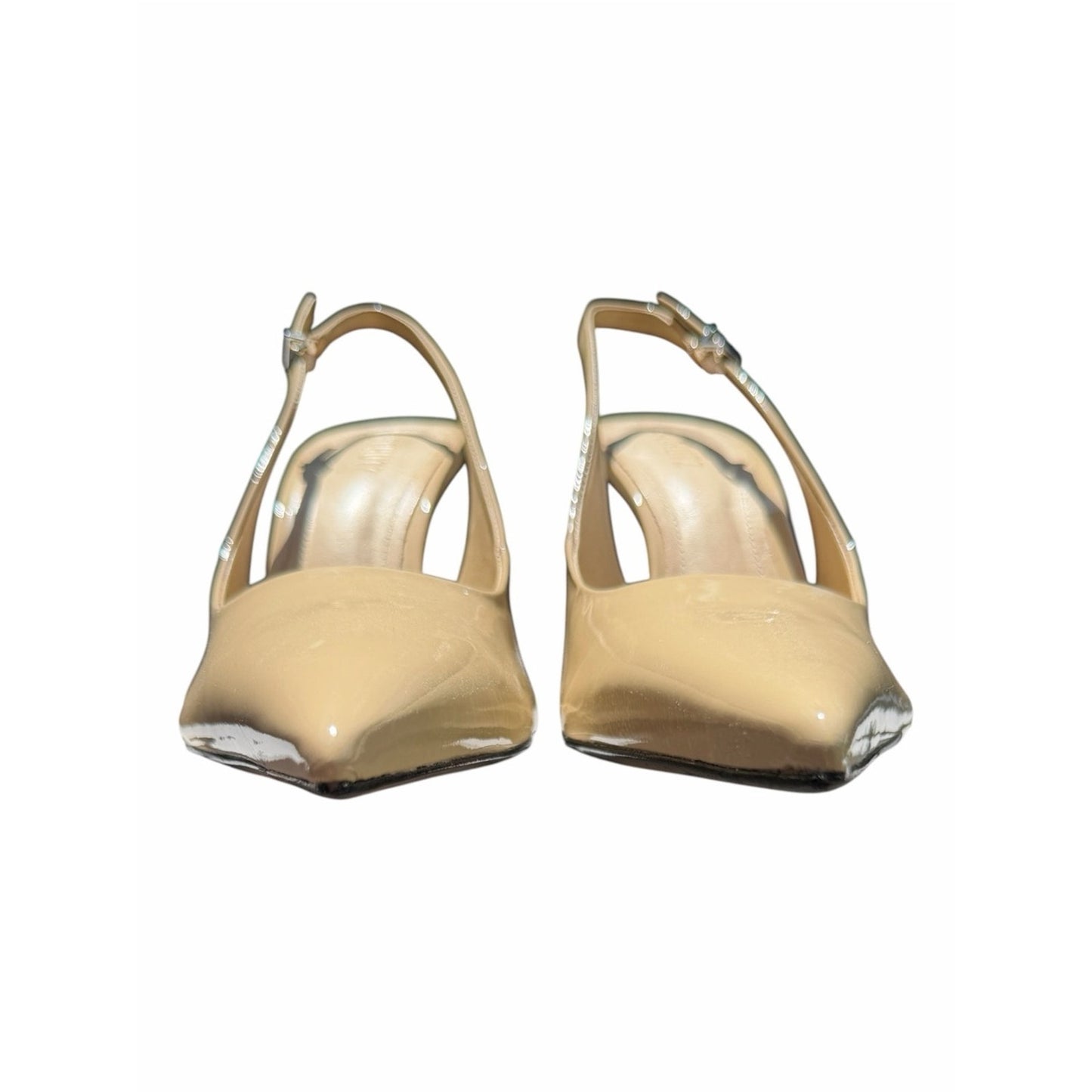 Schutz Paola Slingback Pumps Nude Patent Leather Pointed Toe Heels 10 NIB