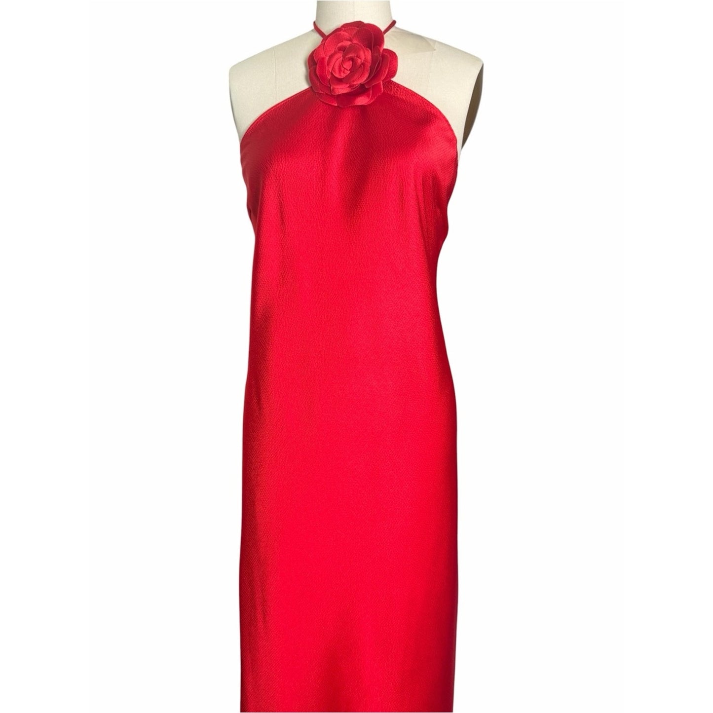 Lucy Paris Red Halter Maxi Dress XL NWT Open Back Removable Rosette