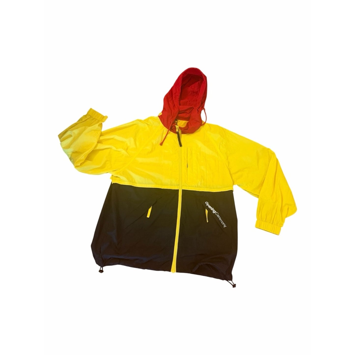 Opening Ceremony NWT Hooded Colorblock Windbreaker Jacket Yellow Black Red Small