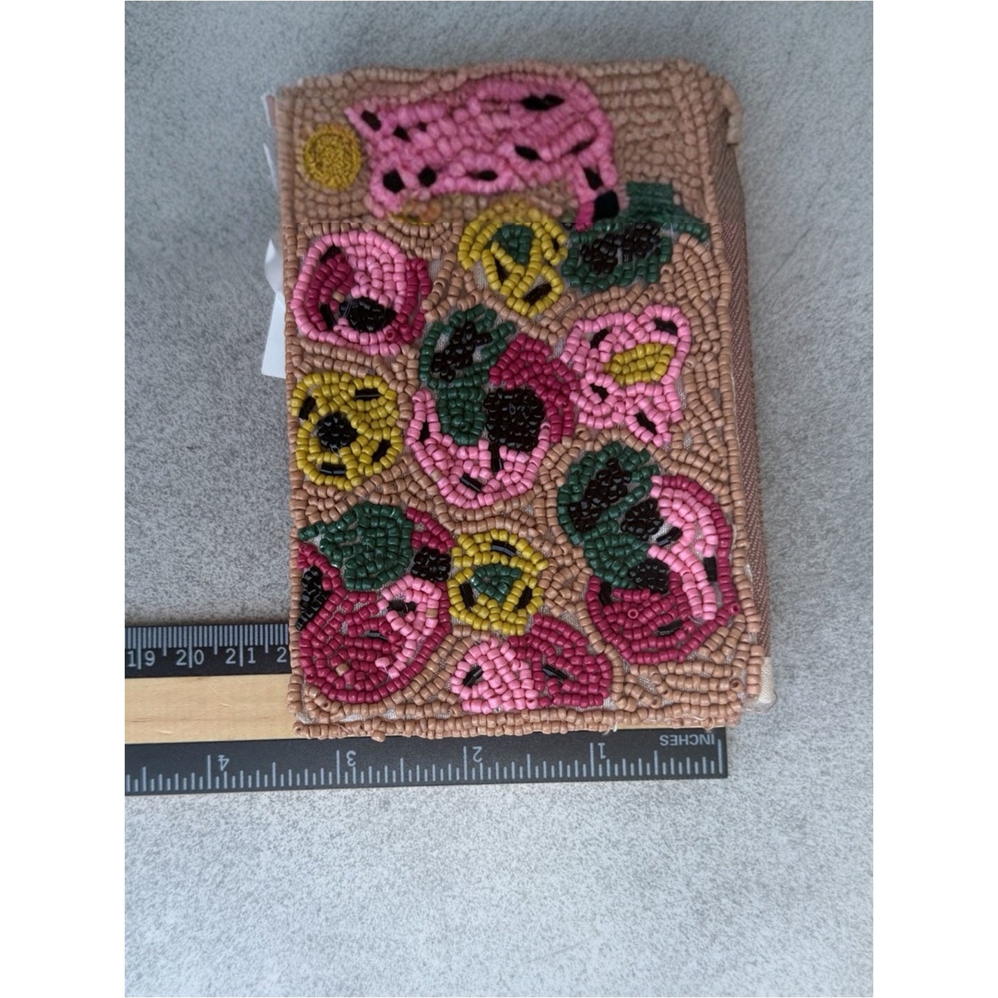 ON 34TH Whimsical Floral Beaded Coin Purse Keychain Wallet Bag Charm