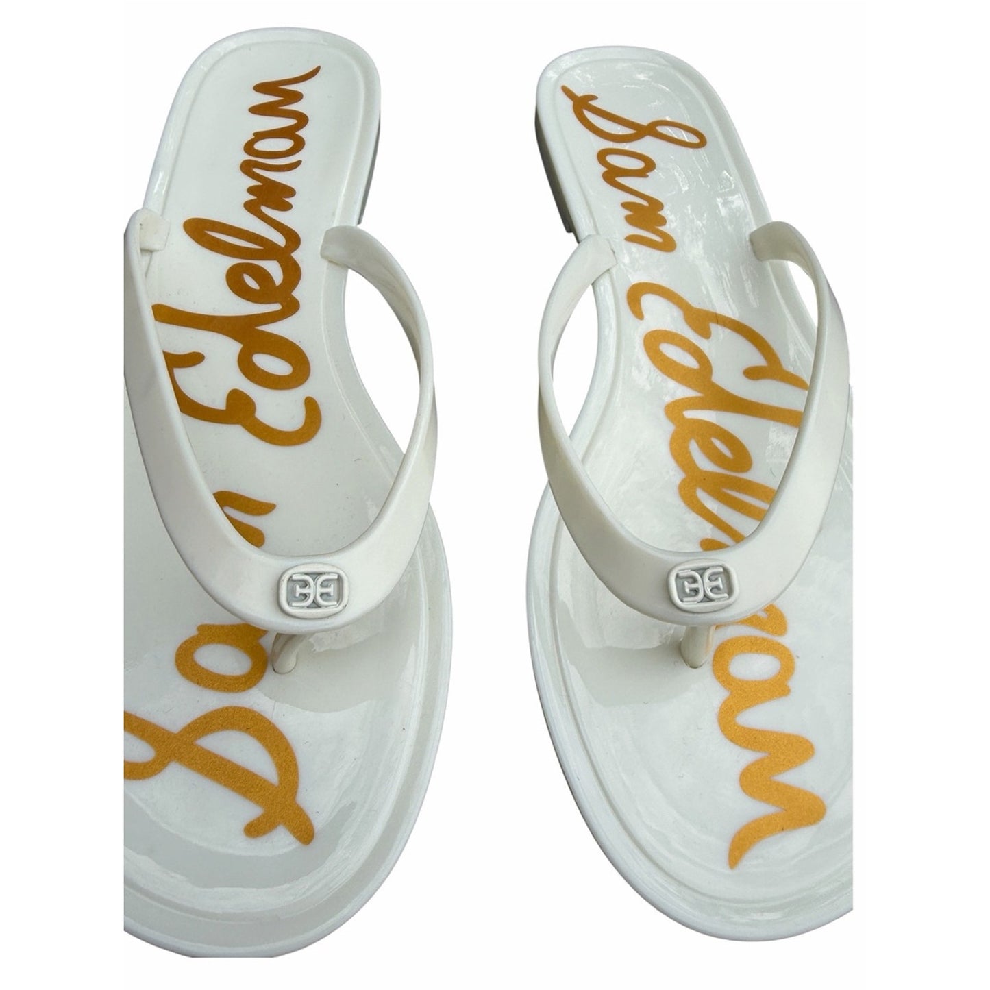 Sam Edelman Dean Jelly Flip Flops White Logo Sandals Size 8 New In Box