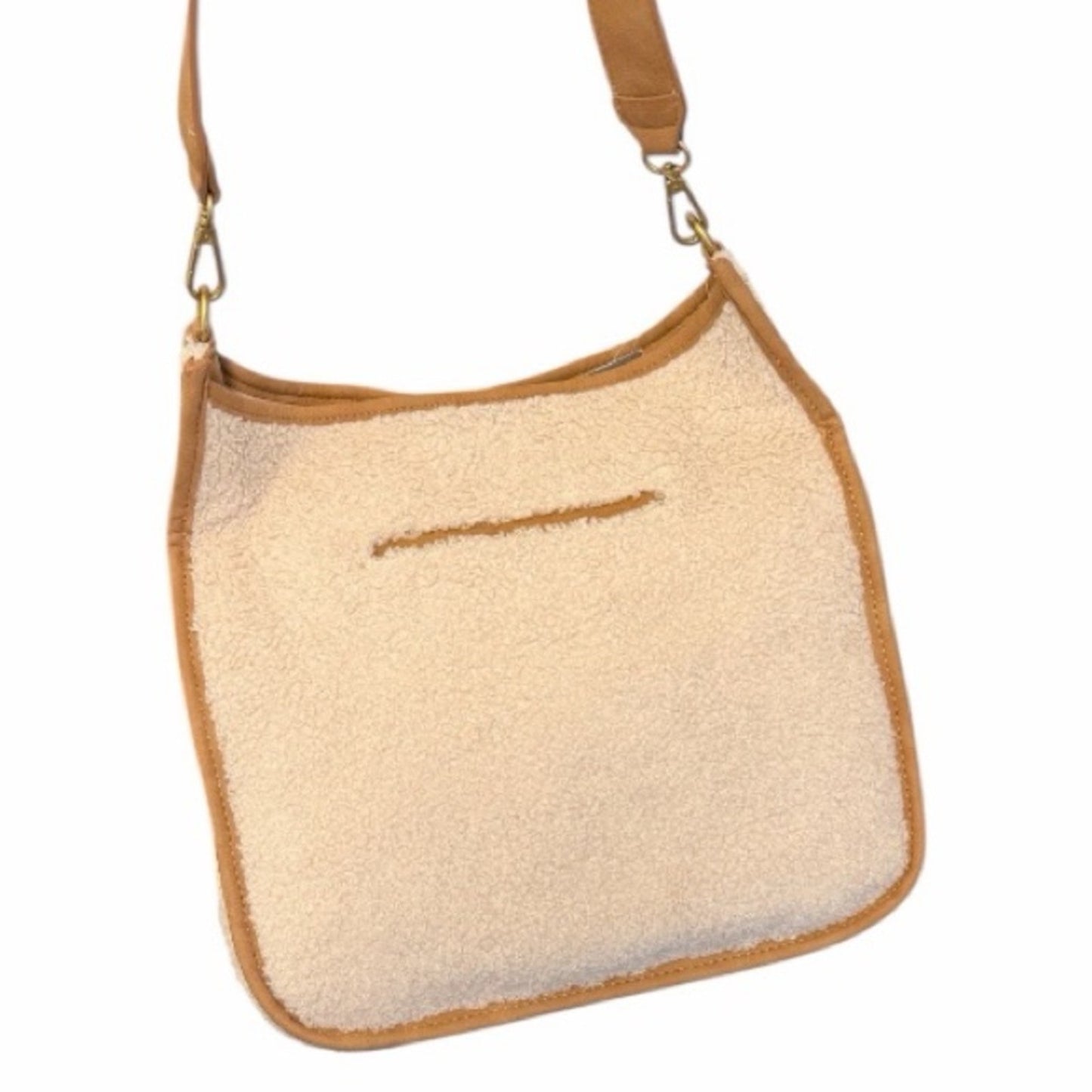Faux Fur Sherpa Fairycore Crossbody & Shoulder Bag – 2 Straps – Cream/Tan – NWT