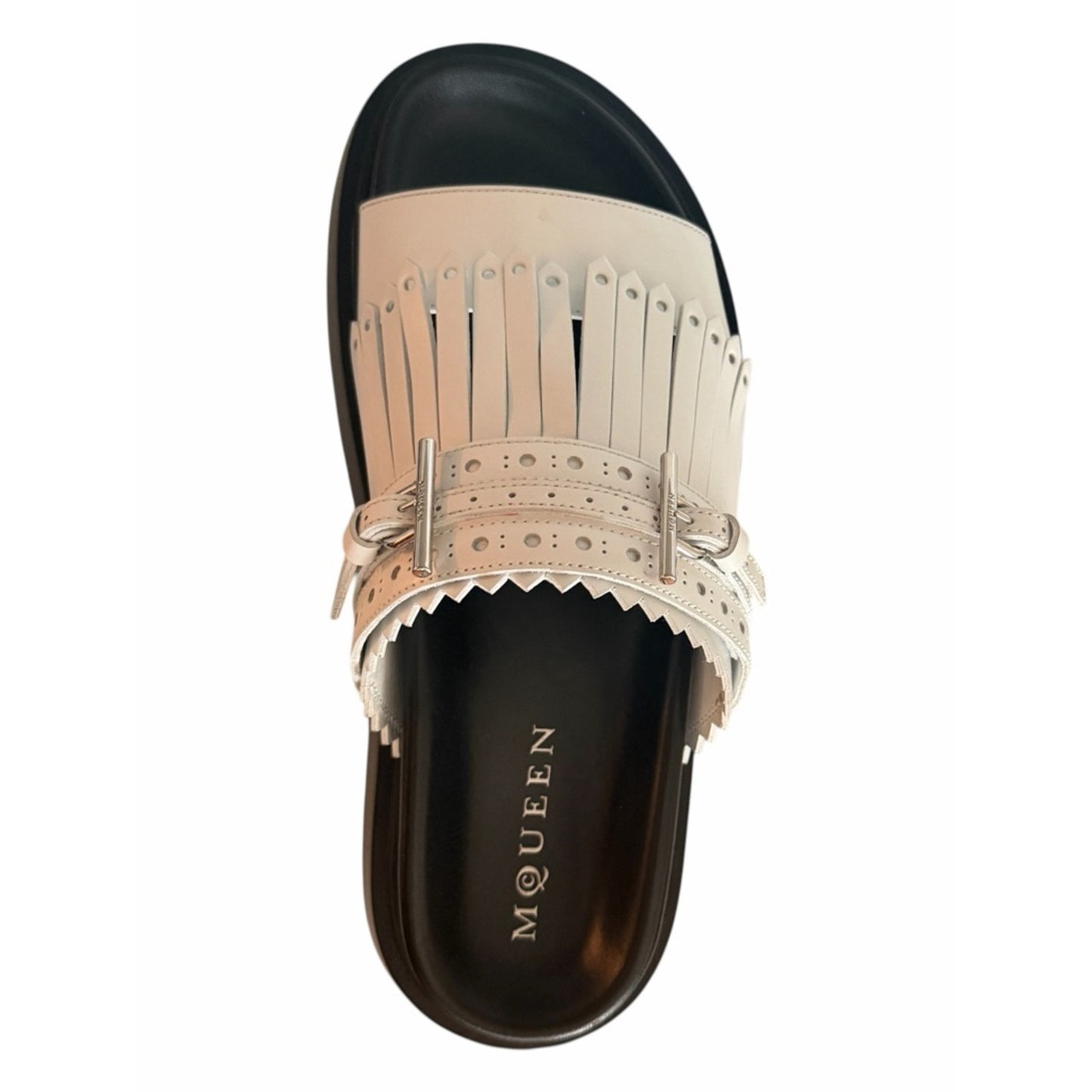 Alexander McQueen Fringe Slide Sandals White Silver Leather EU 39 NIB MSRP $990