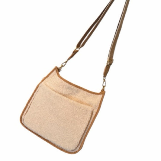 Faux Fur Sherpa Fairycore Crossbody & Shoulder Bag – 2 Straps – Cream/Tan – NWT