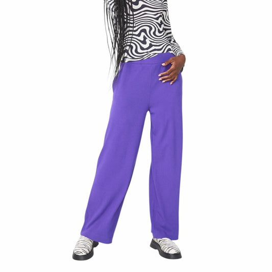 Terez Electric Purple Ribbed Wide Leg Pants Statement Lounge Dopamine Dressing