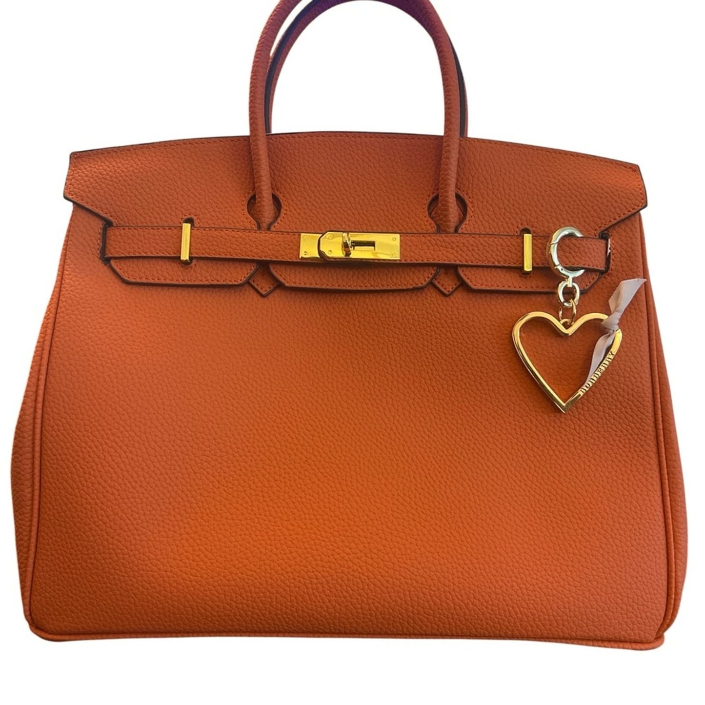 Gold Burberry Gold Heart Bag Charm with Pink Ribbon NIB