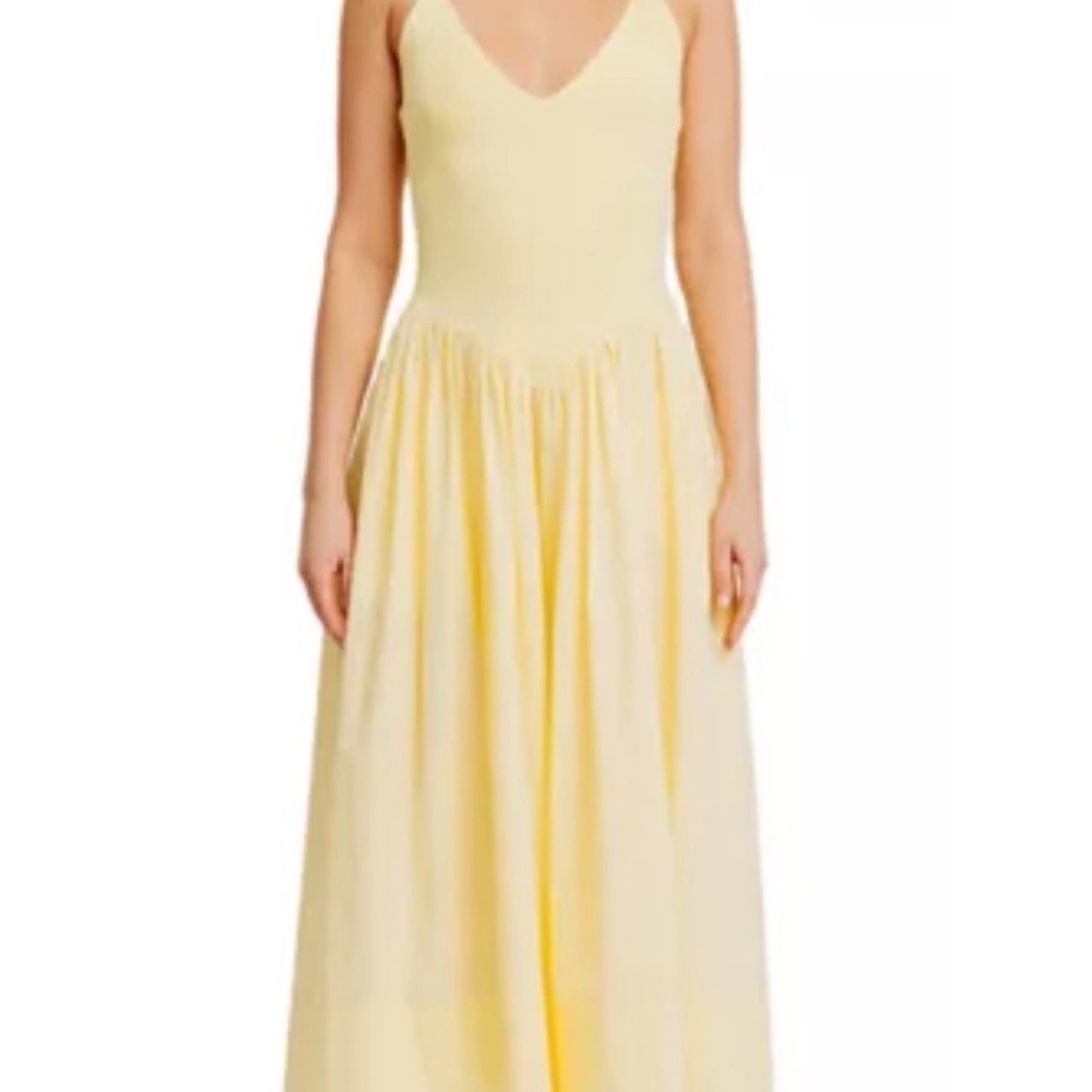 Torn by Ronny Kobo Monica Dress Lemon Butter Rib Knit Poplin Midi Dress NWT Size M