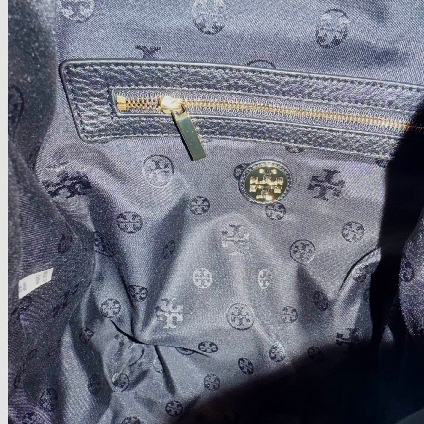 Tory Burch Large Black Pebbled Leather Drawstring Backpack - Gold Hardware