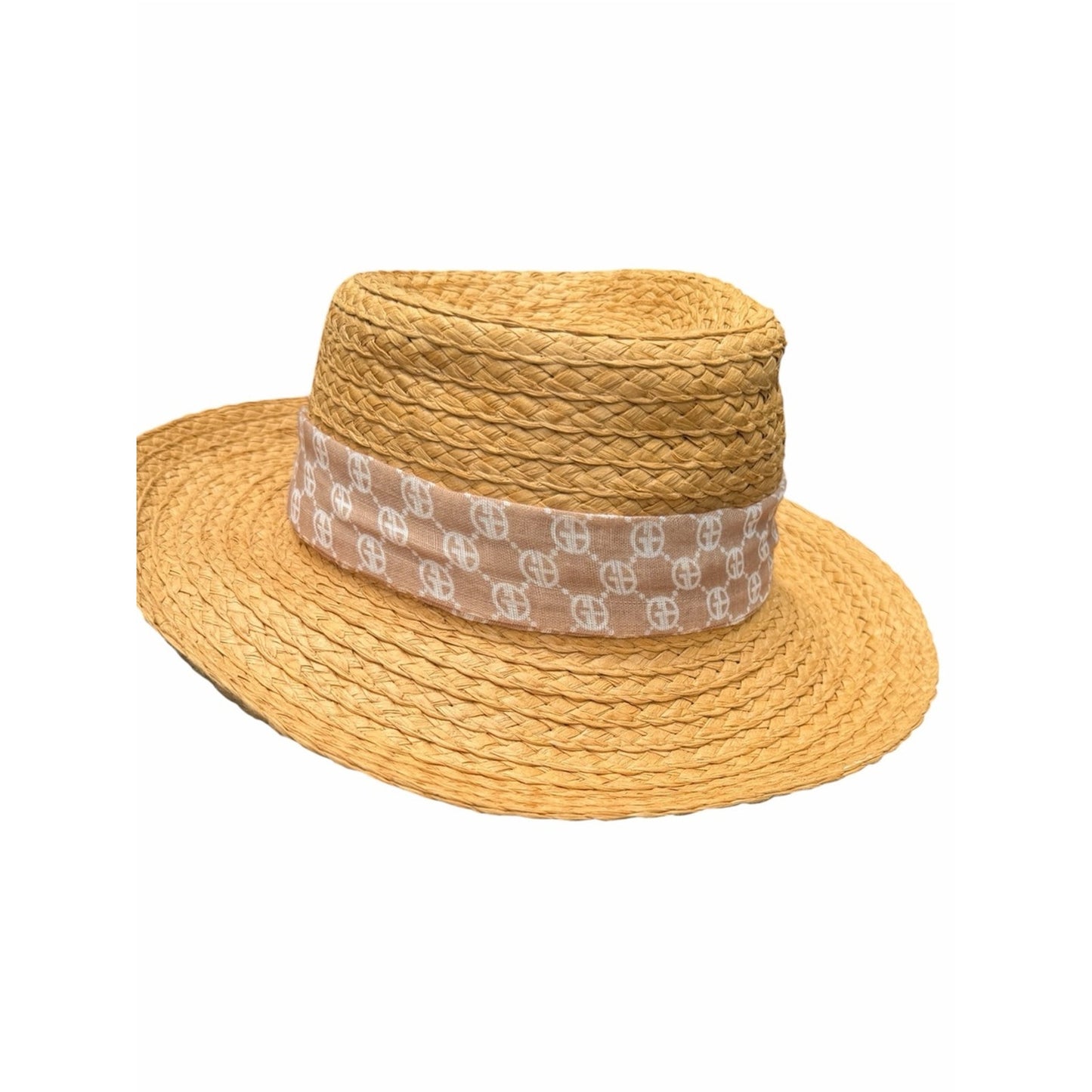 Gianni Bernini Straw Boater Hat NWT Camel Ribbon Resort Coastal Chic