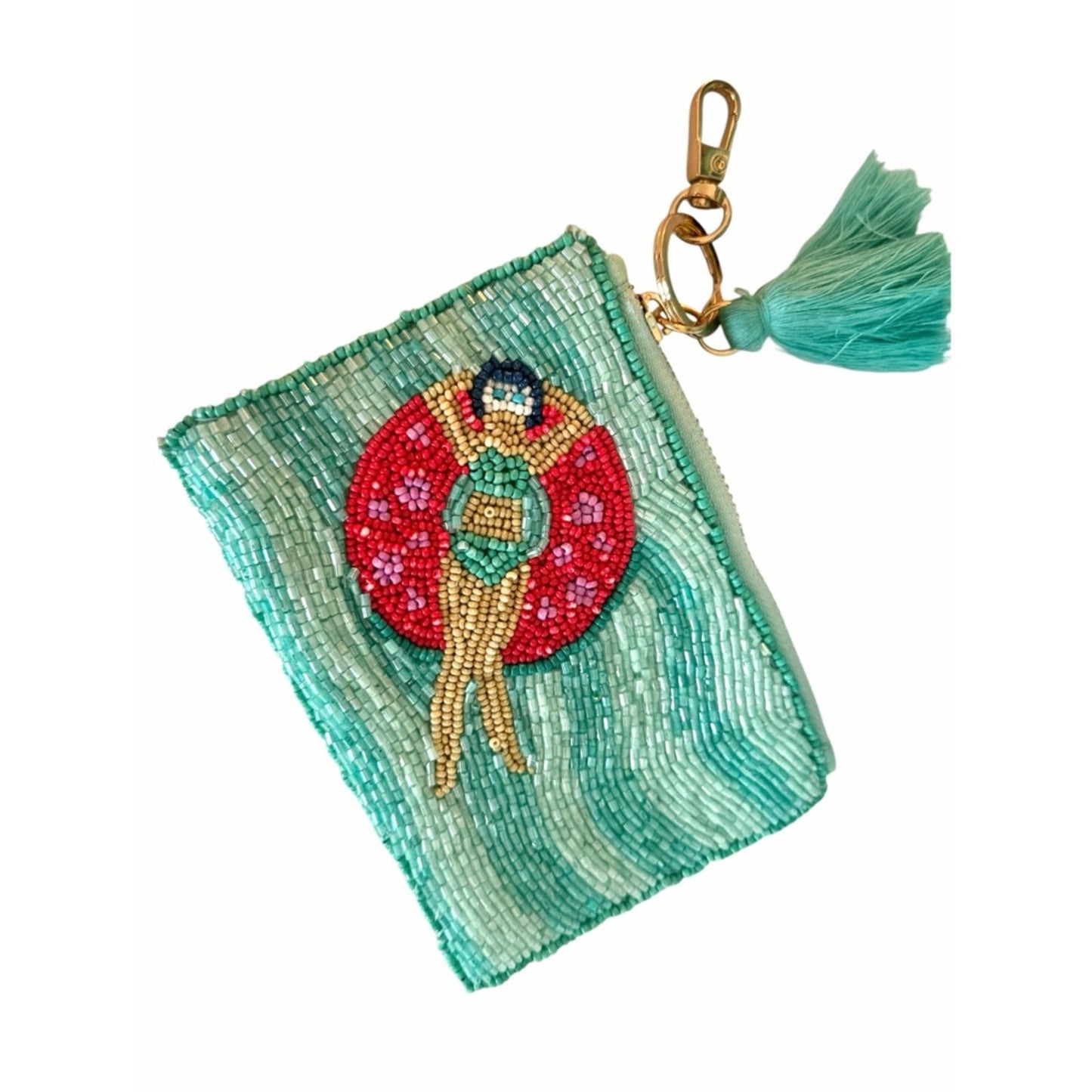 Beaded Coin Purse Mini Clutch Wristlet Style Zip Tassel Bag Coquette Girl NWT