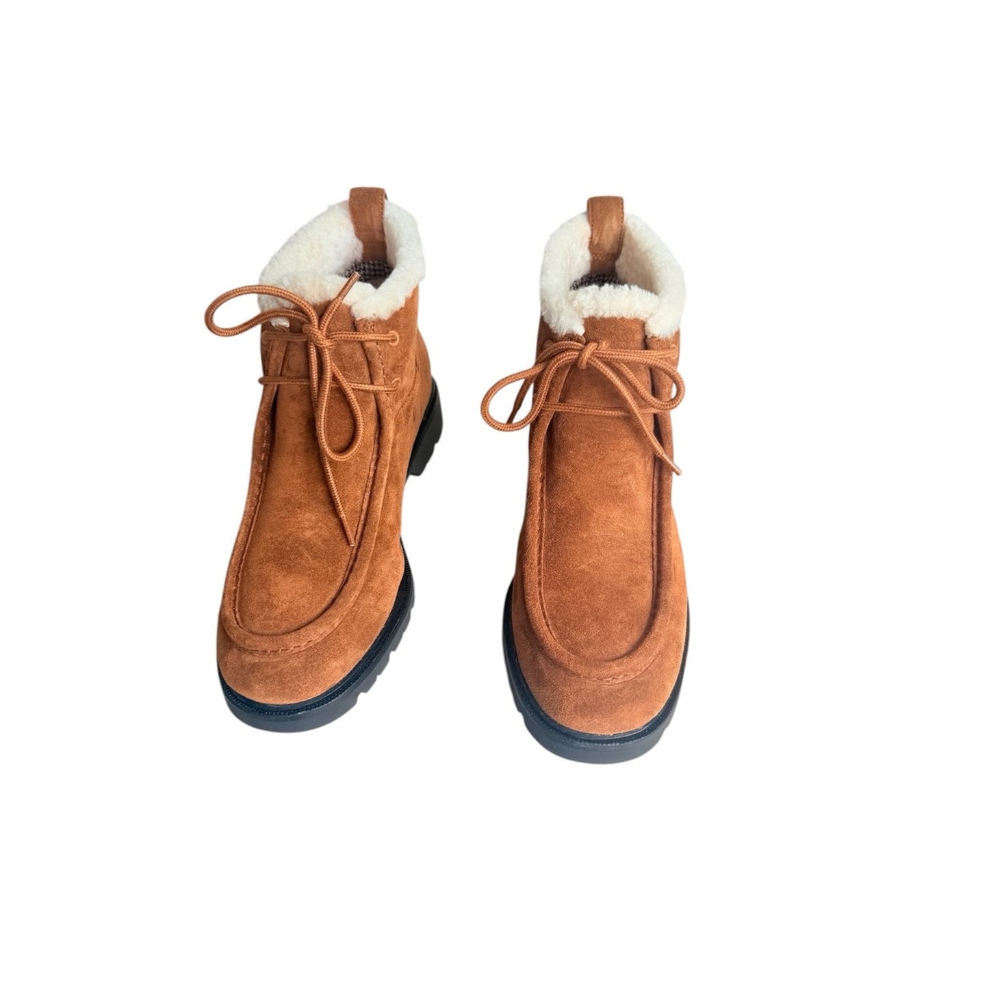 Vince Sierra Lace-Up Suede Boots Elmwood Shearling Lined NIB Sz 9