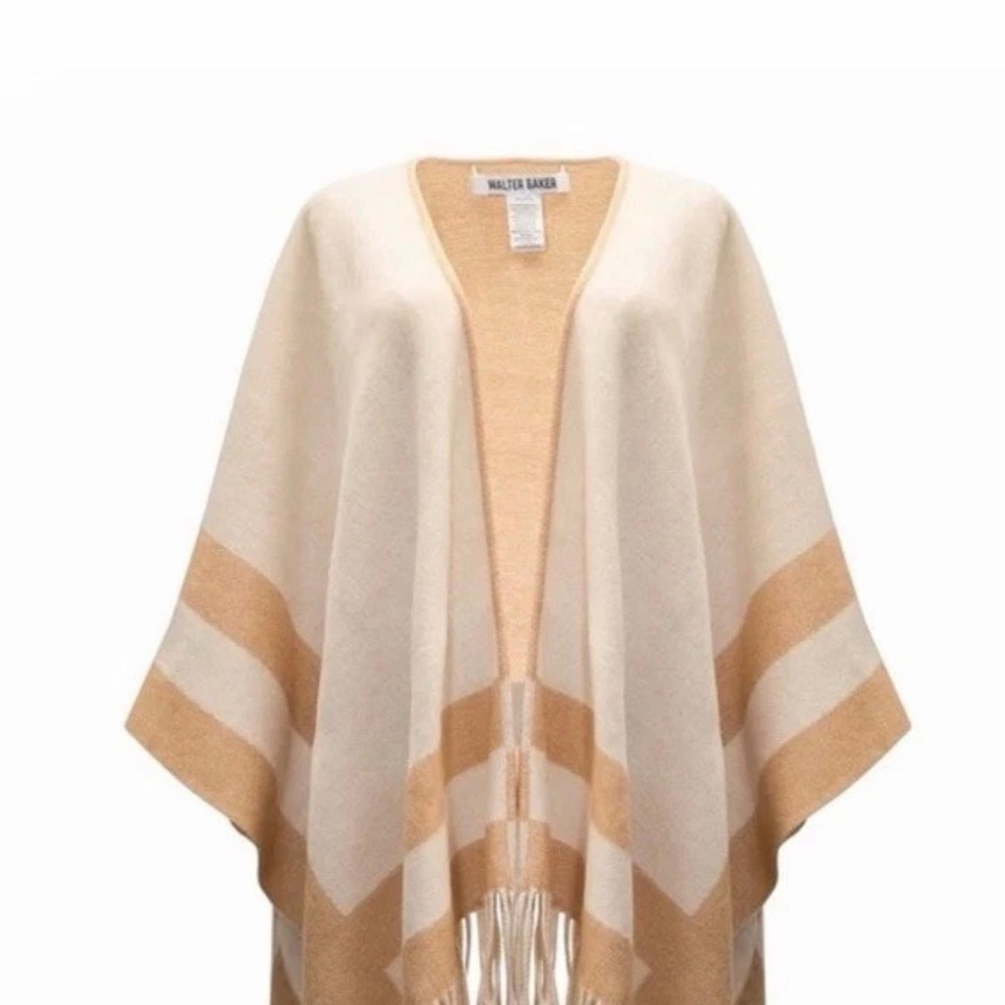 NWT Ted Baker Veruschka Reversible Poncho Wrap Camel Ivory Fringe OS