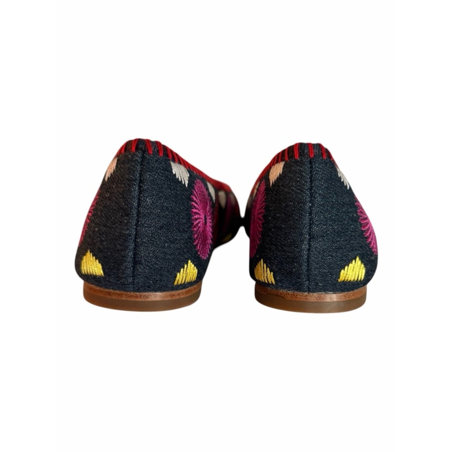 Jack Rogers Bettie Flower Ballet Flats Denim Embroidered Bow NOB Size 6.5