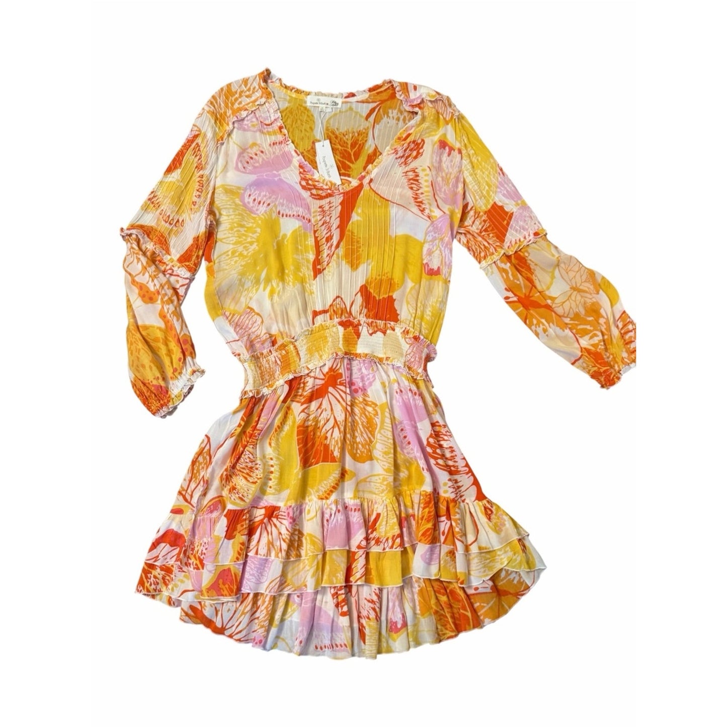 NEW Poupette St Barth Ilona M Yellow Macro Wings Butterfly Print Dress NWT