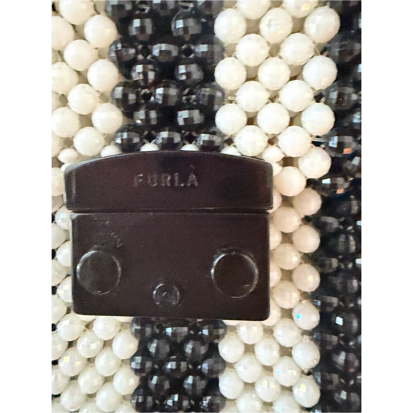 Furla Beaded Phone Crossbody Bag Black & Ivory Mini Pouch Italy