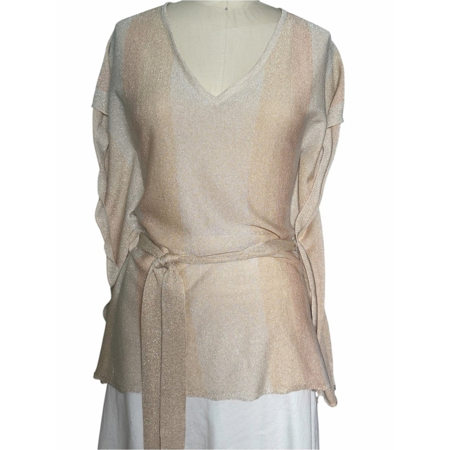 Vintage bebe Silk Metallic Silk Draped Caftan - Sweater -Top - Belted Women’s M