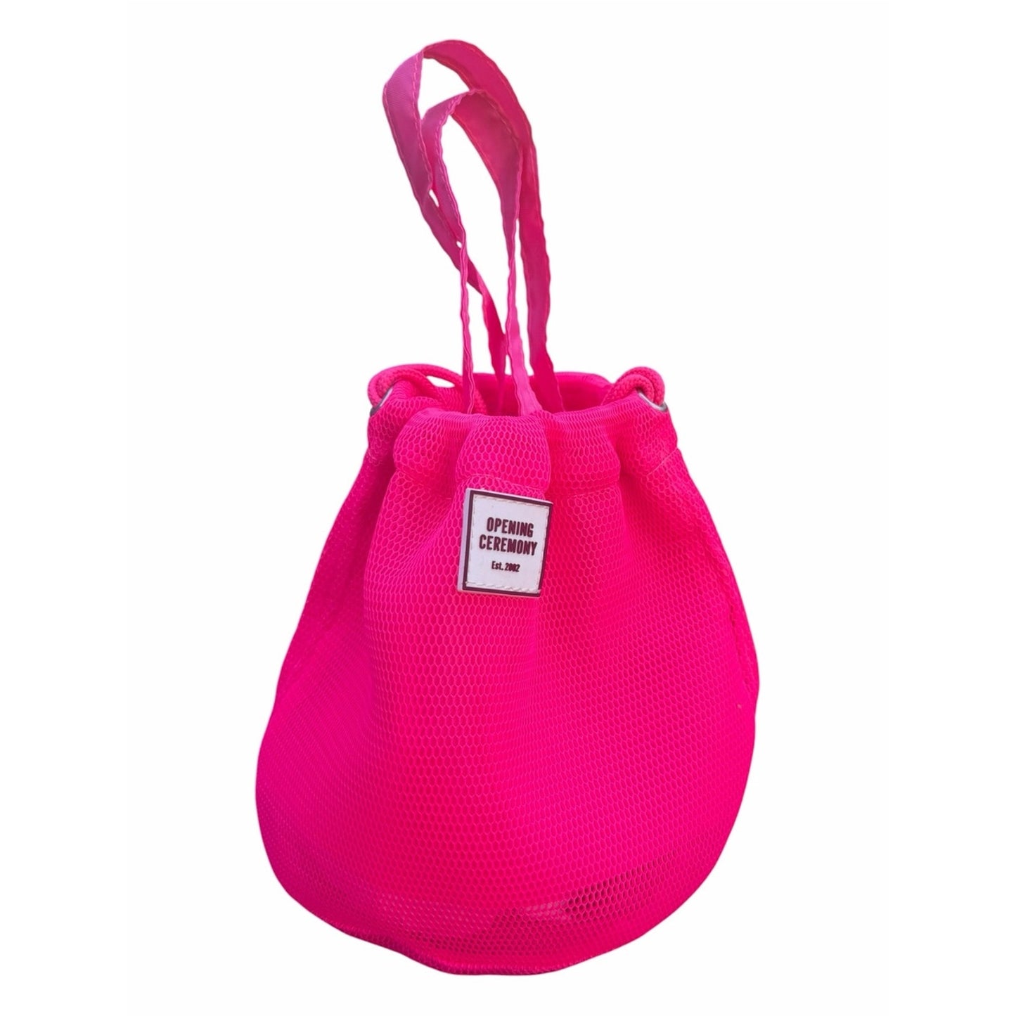 Opening Ceremony Neon Pink Mesh Drawstring Bucket Bag Crossbody Tote NWOT