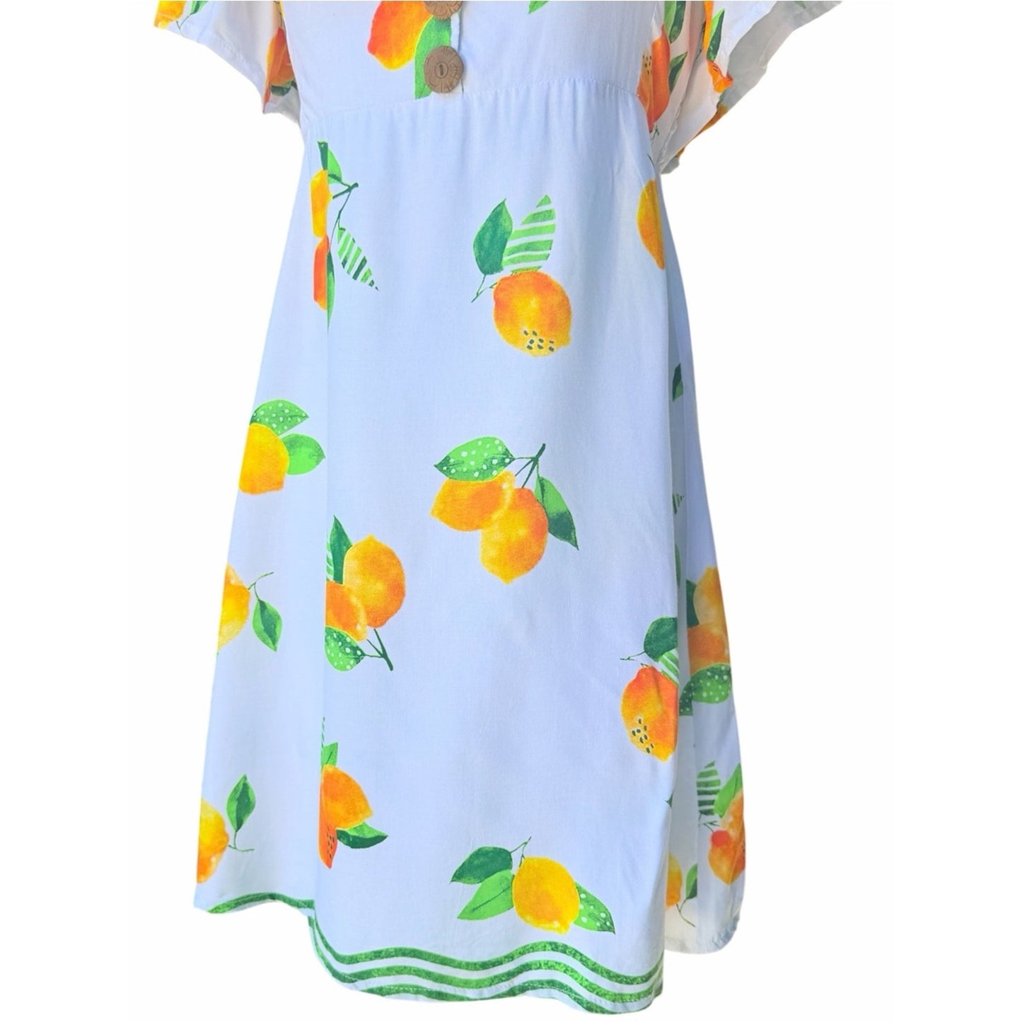 Tiare Hawaii Lemon Citrus Print Mini Dress White NWT Medium