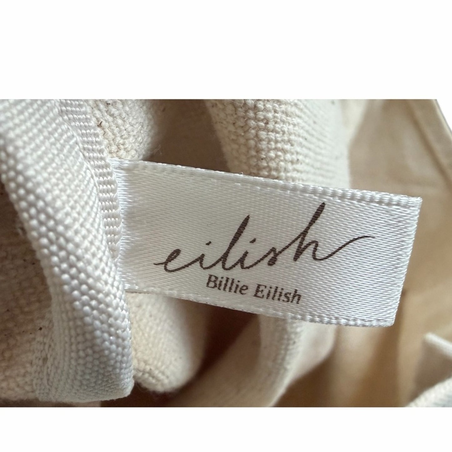 Billie Eilish “Eilish” Cotton Canvas Tote Bag Brown Faux Leather Handles