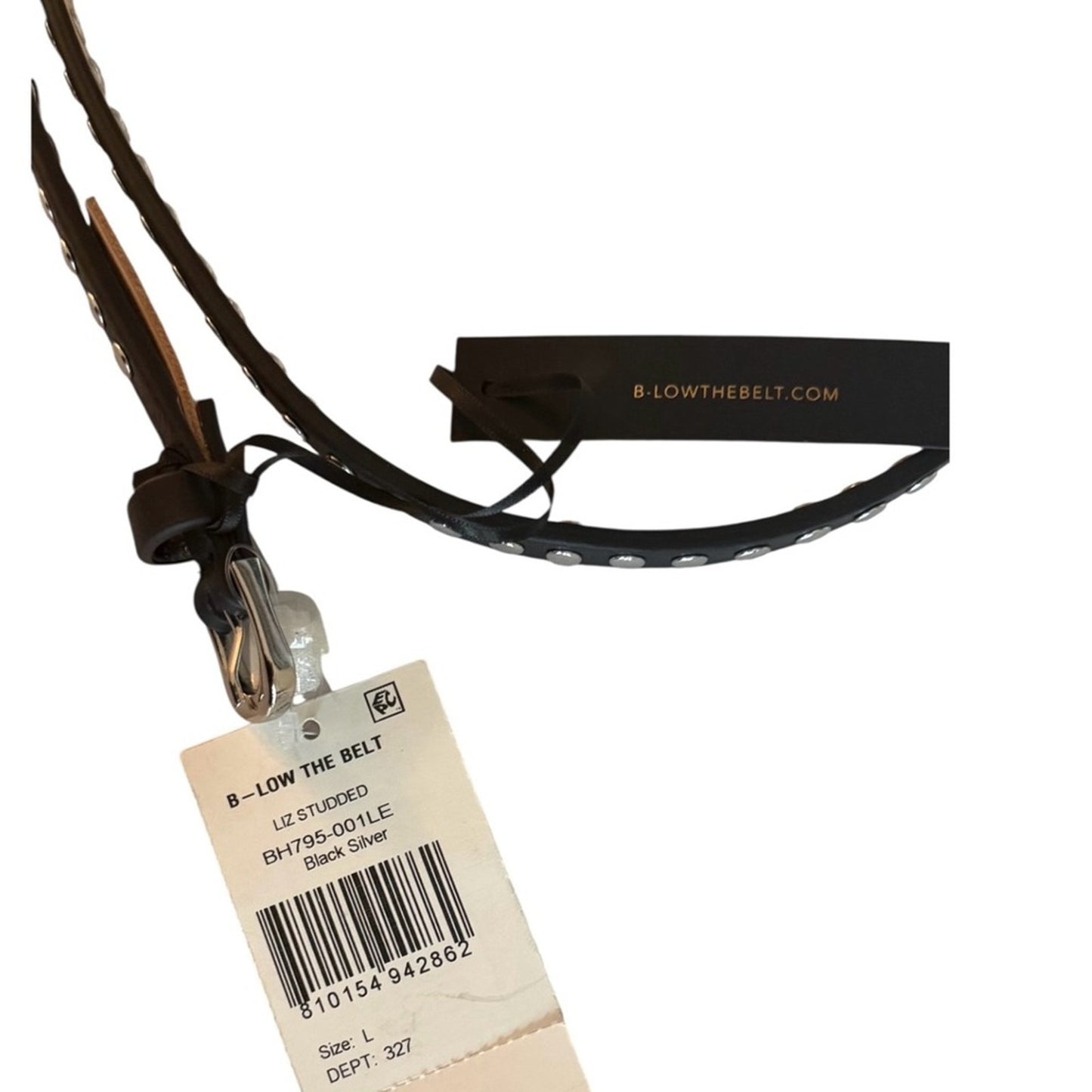 B-Low The Belt Liz Studded Leather Belt Black Silver Size L - 35–38 Waist NWT