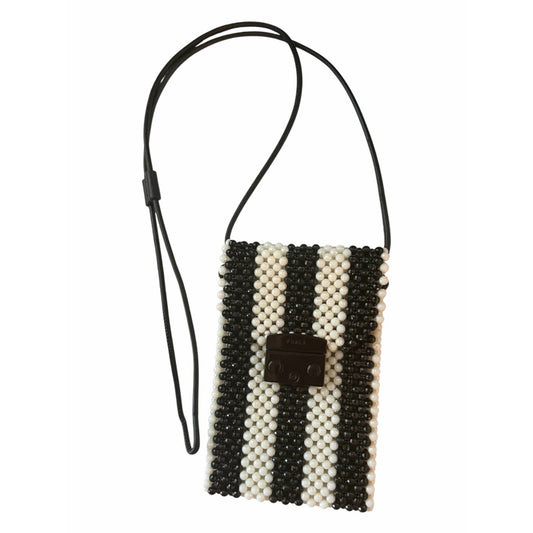 Furla Beaded Phone Crossbody Bag Black & Ivory Mini Pouch Italy
