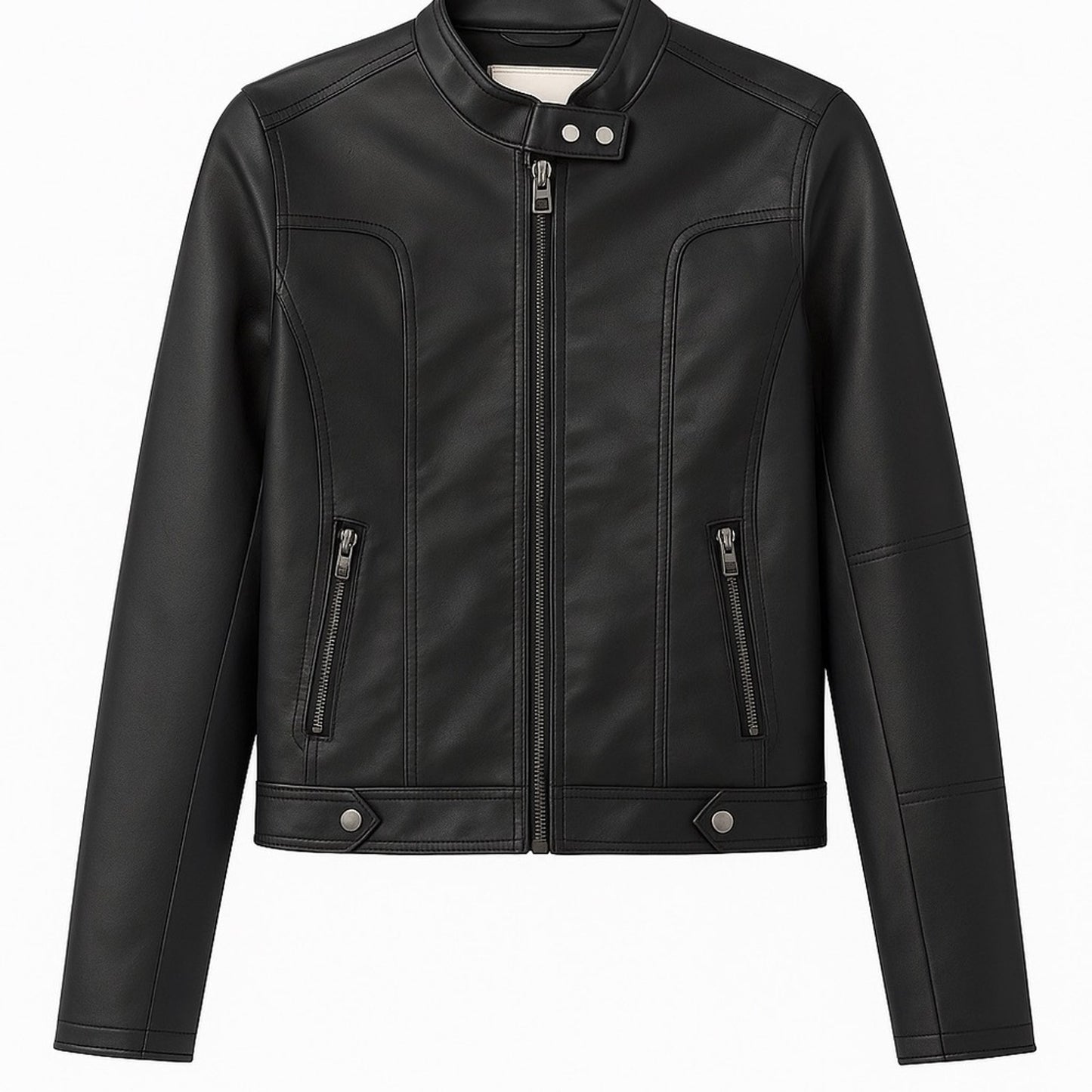 Vegan Leather Moto Jacket (Women’s L) Zip Front Black NWT