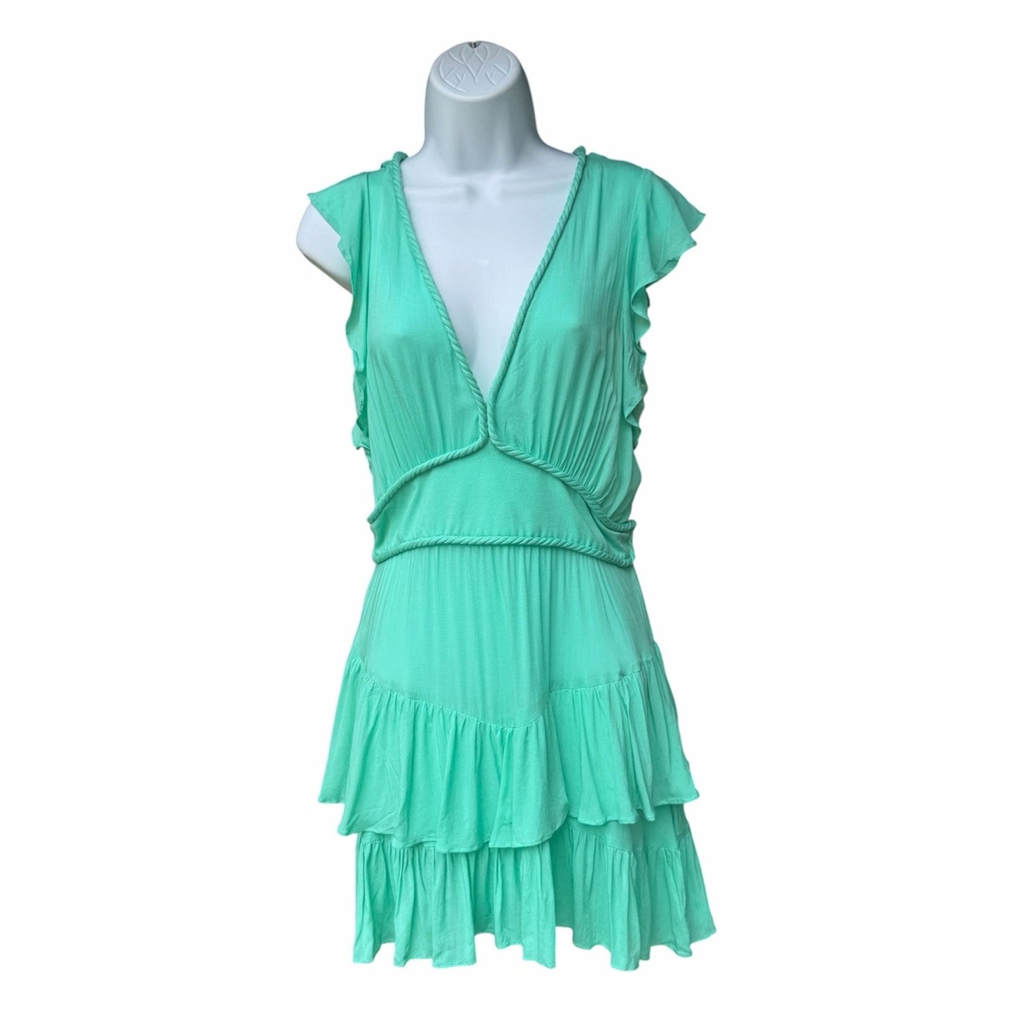 Poupette St Barth Genny Mini Dress Mint Green Ruffle Resort & FeminineNWT Size L