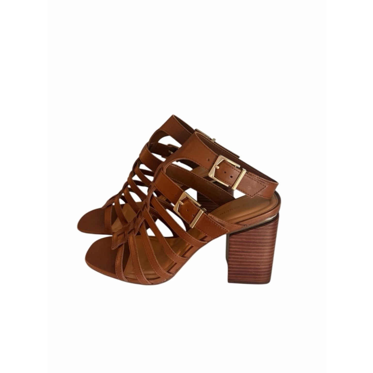 Vince Camuto Hicheny Leather Gladiator Sandals Brown, Block Heel Size 12 NIB