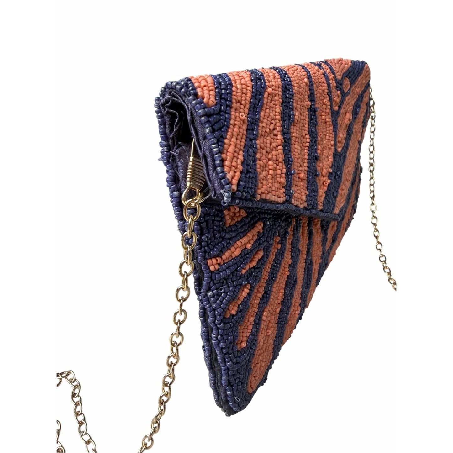 On 24th NWT Hand Beaded Envelope Clutch & Crossbody Bag Coral Pink Purple
