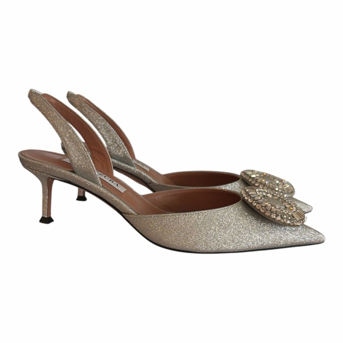 Aquazzura Crystal Hoop Sling Back 50- Silver Size 36.5 NIB