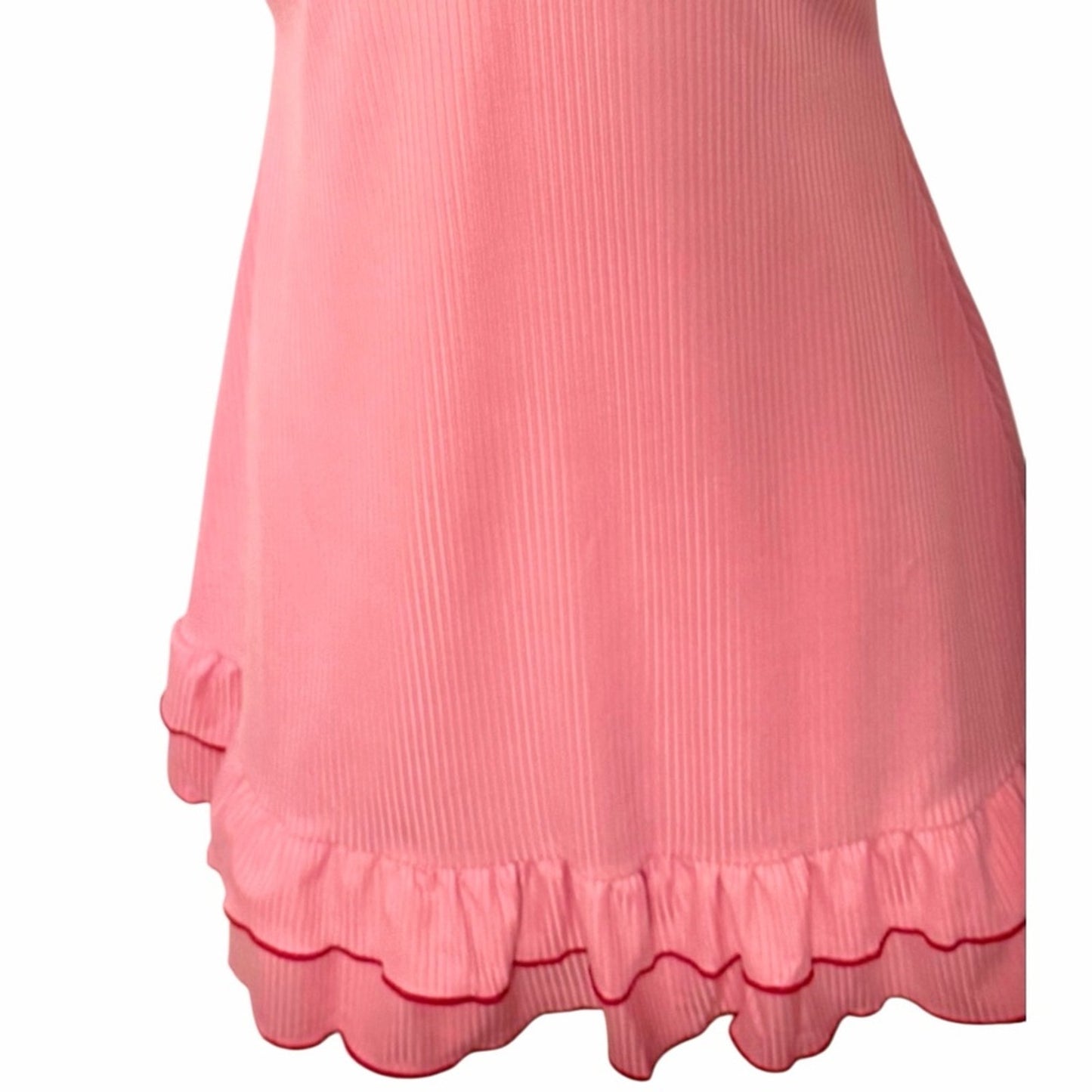 Pink Ribbed Ruffle Hem Mini Dress Cami Slip Coquette Y2K Size M