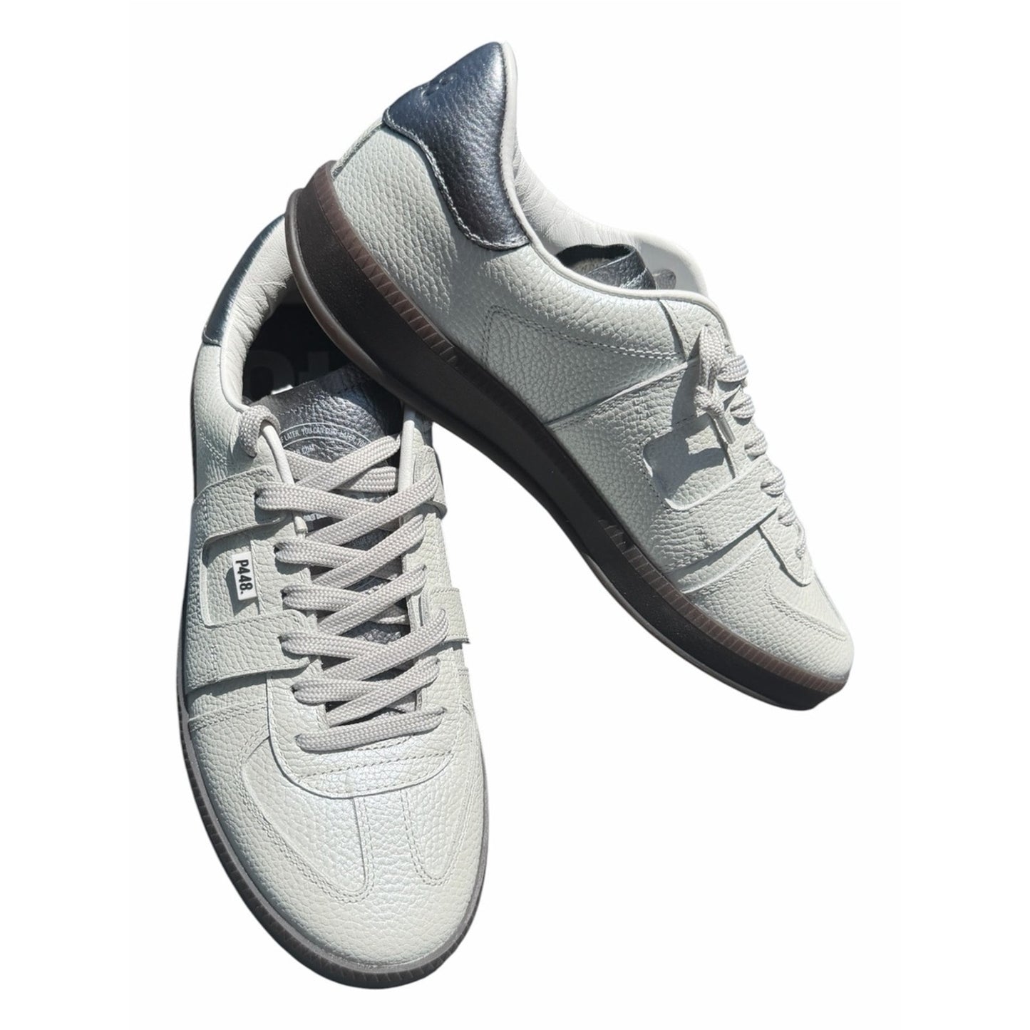 P448 Monza Metal White Sneakers Size 40 NIB Leather Silver Accent From Portugal